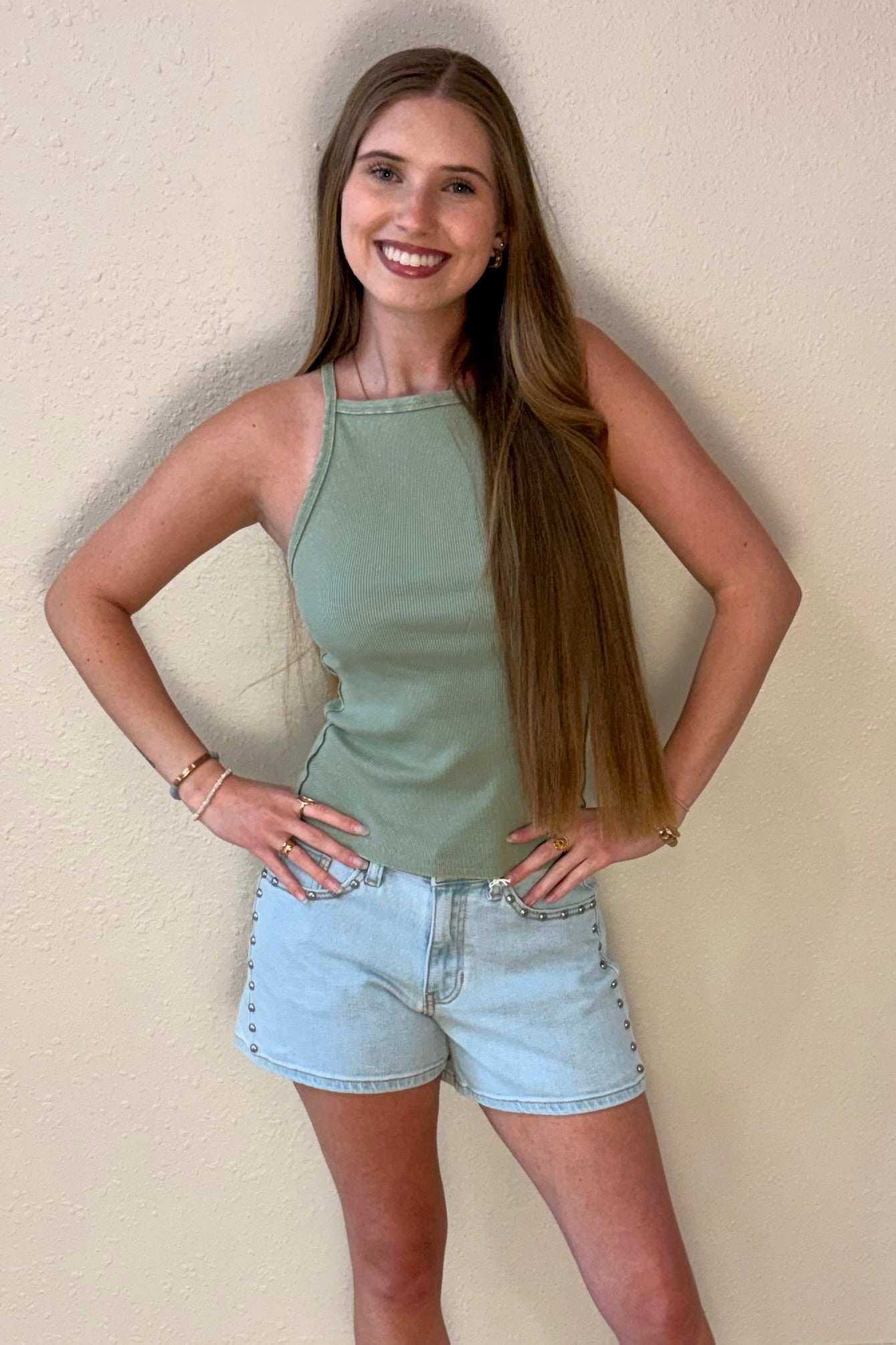 Isabella Sage Green Square Neck Tank Top