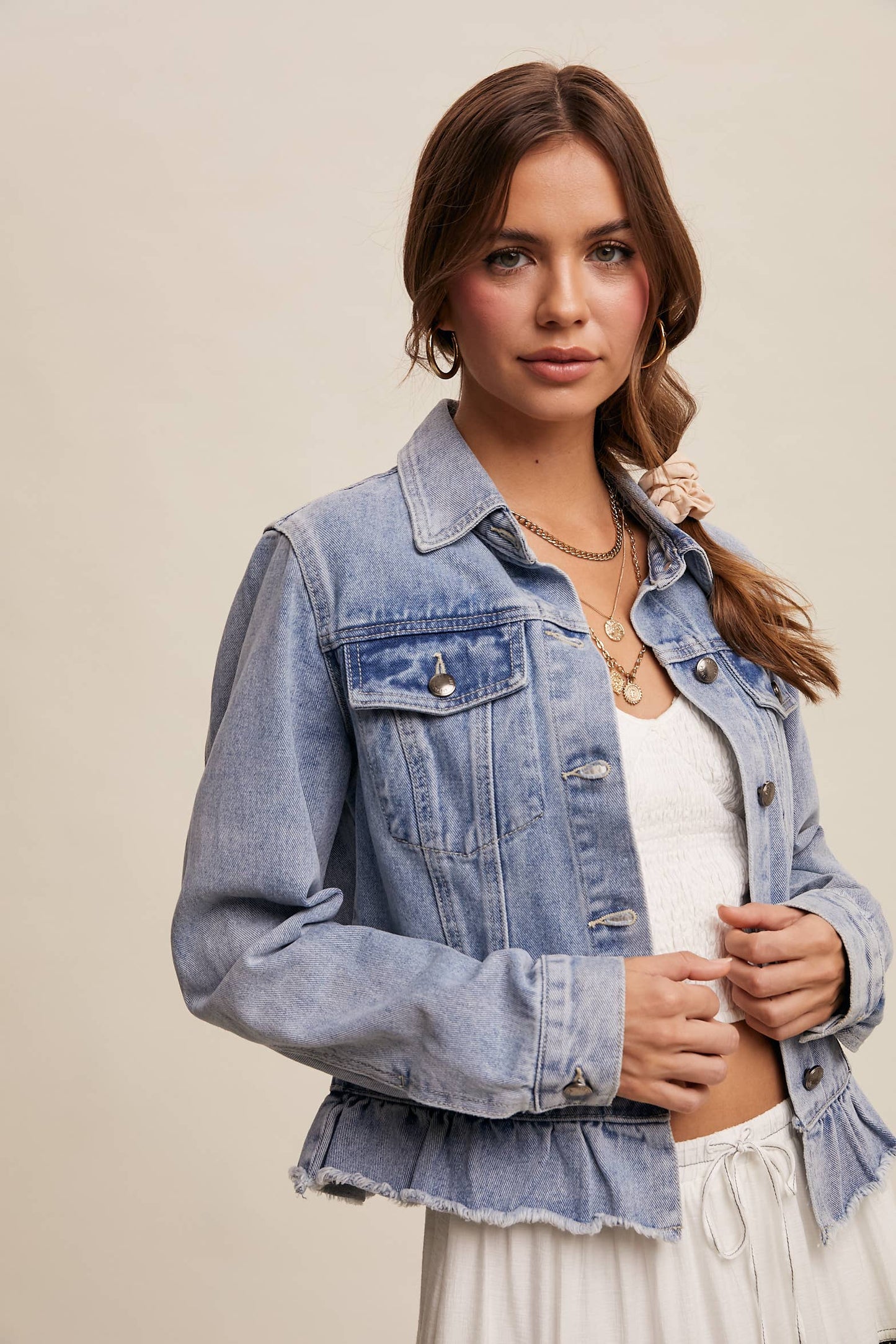 Nova Ruffled Hem Denim Jacket
