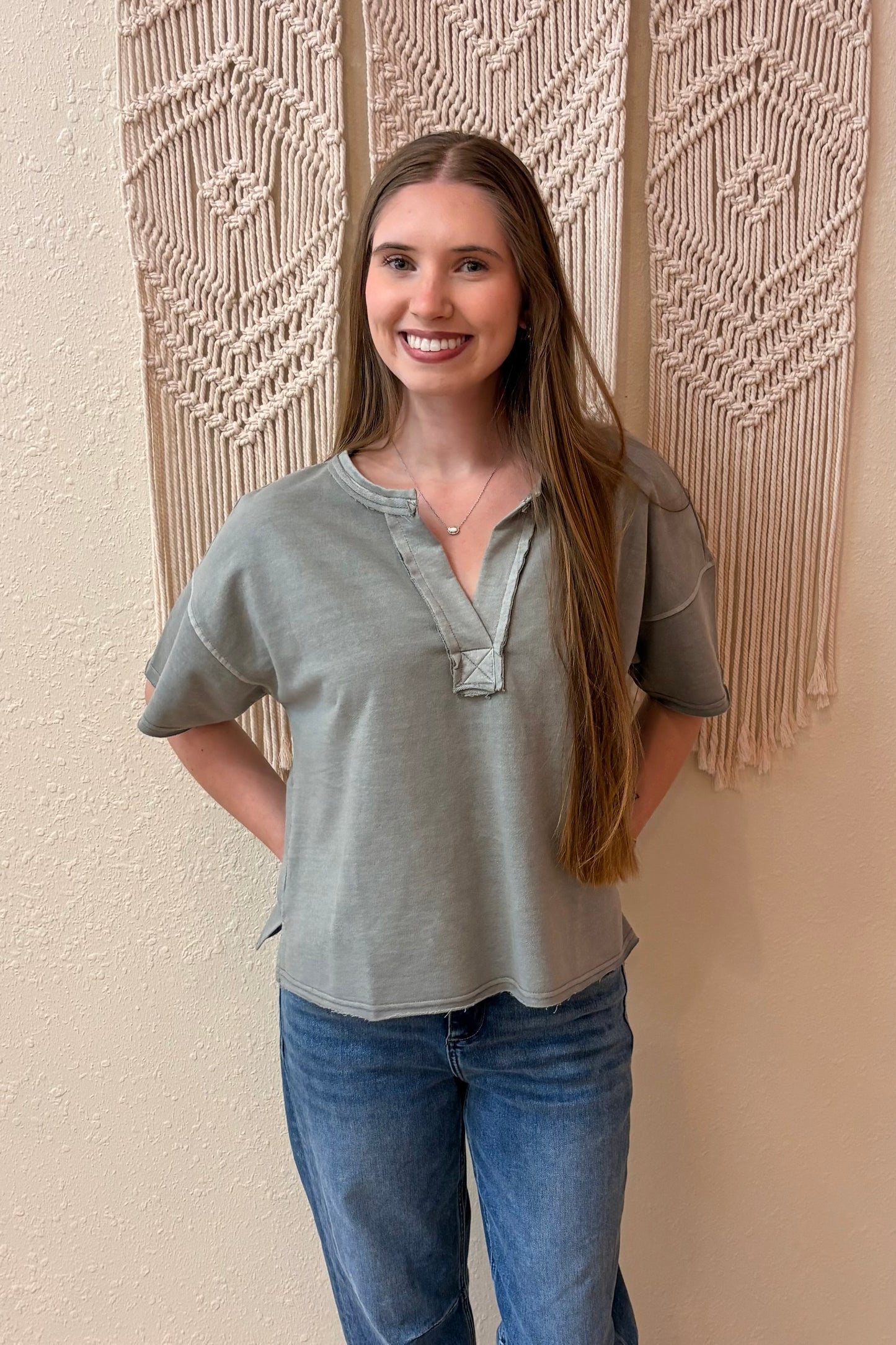 Martina Split Neck Raw Edge Top