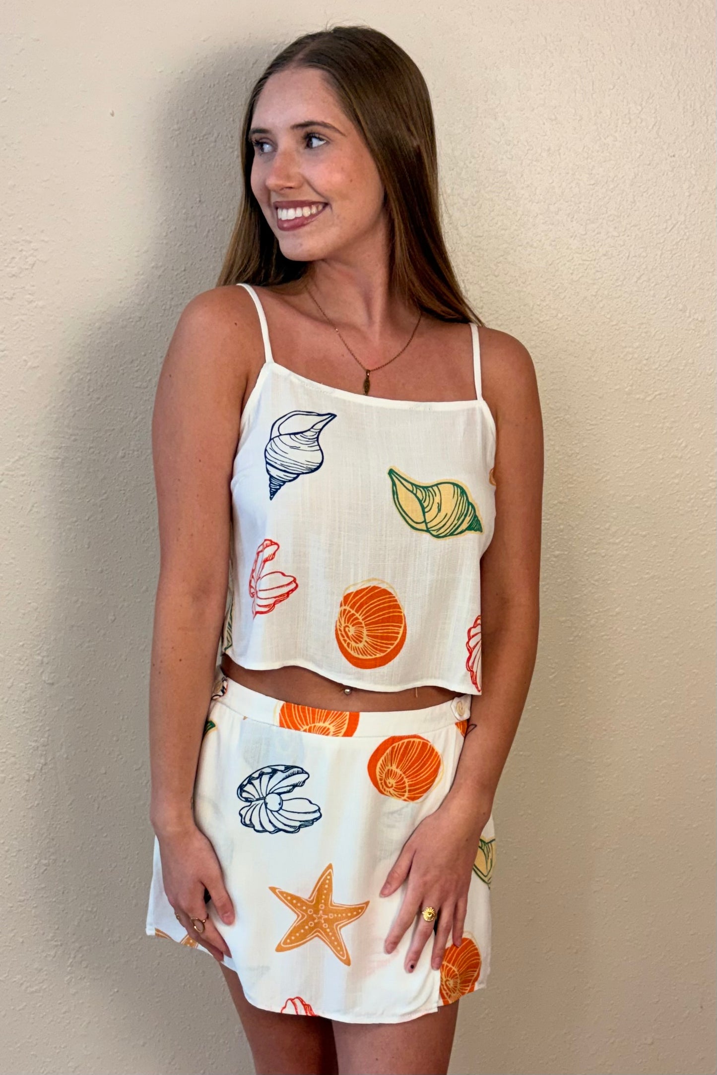 Lainey Seashell Print Open Back Tank Top