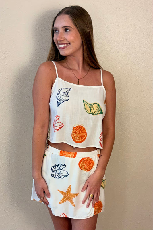Lainey Seashell Print Open Back Tank Top