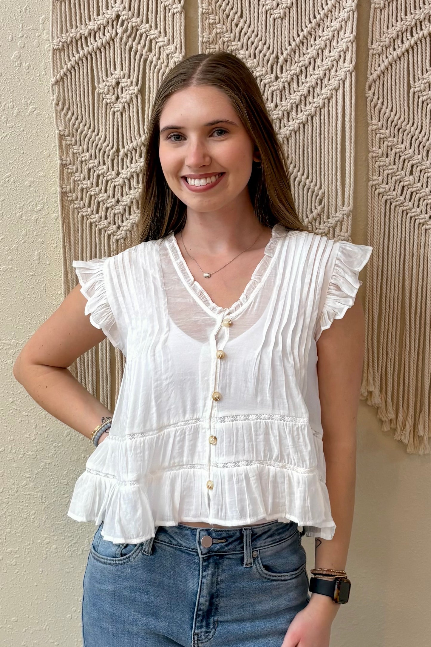 Riley Pleated Ruffle Top