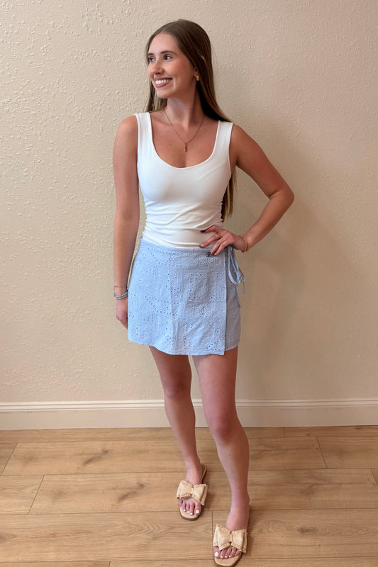 Chelsea Eyelet Embroidered Wrap Skort