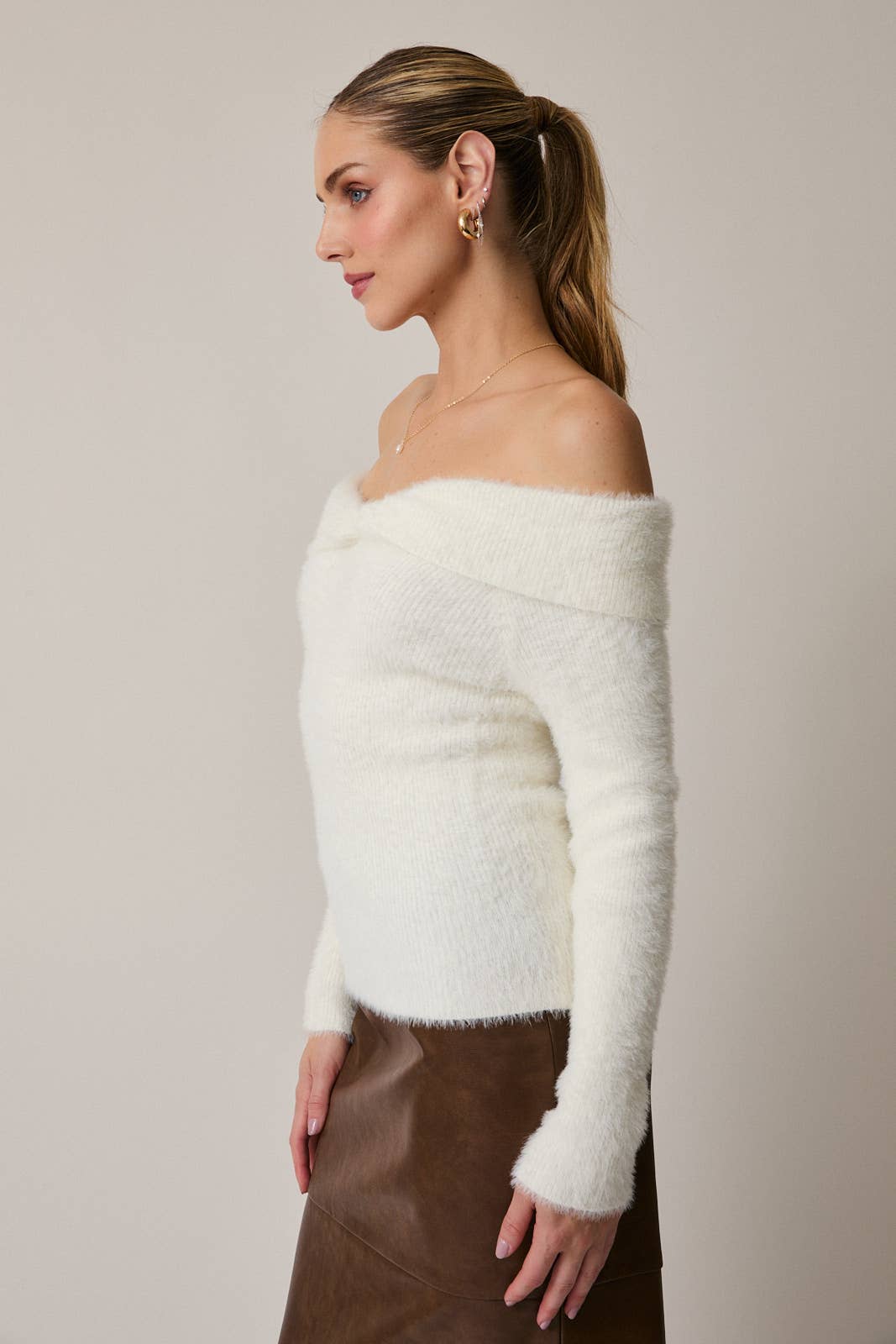 Margaret Off the Shoulder Fuzzy Sweater Top