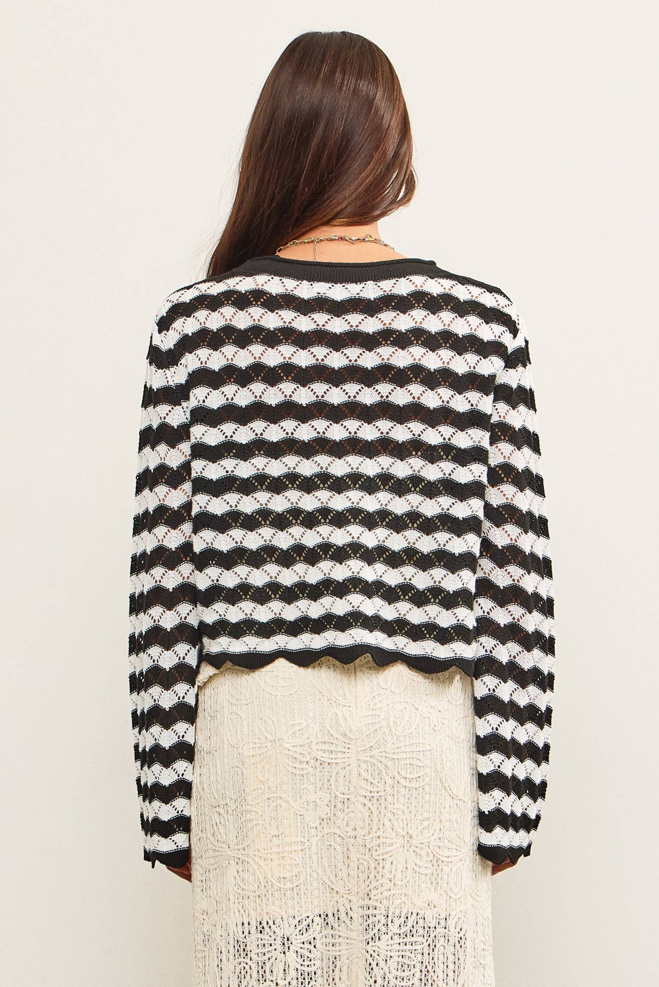 Miriam Scallop Edge Stripe Cardigan Sweater
