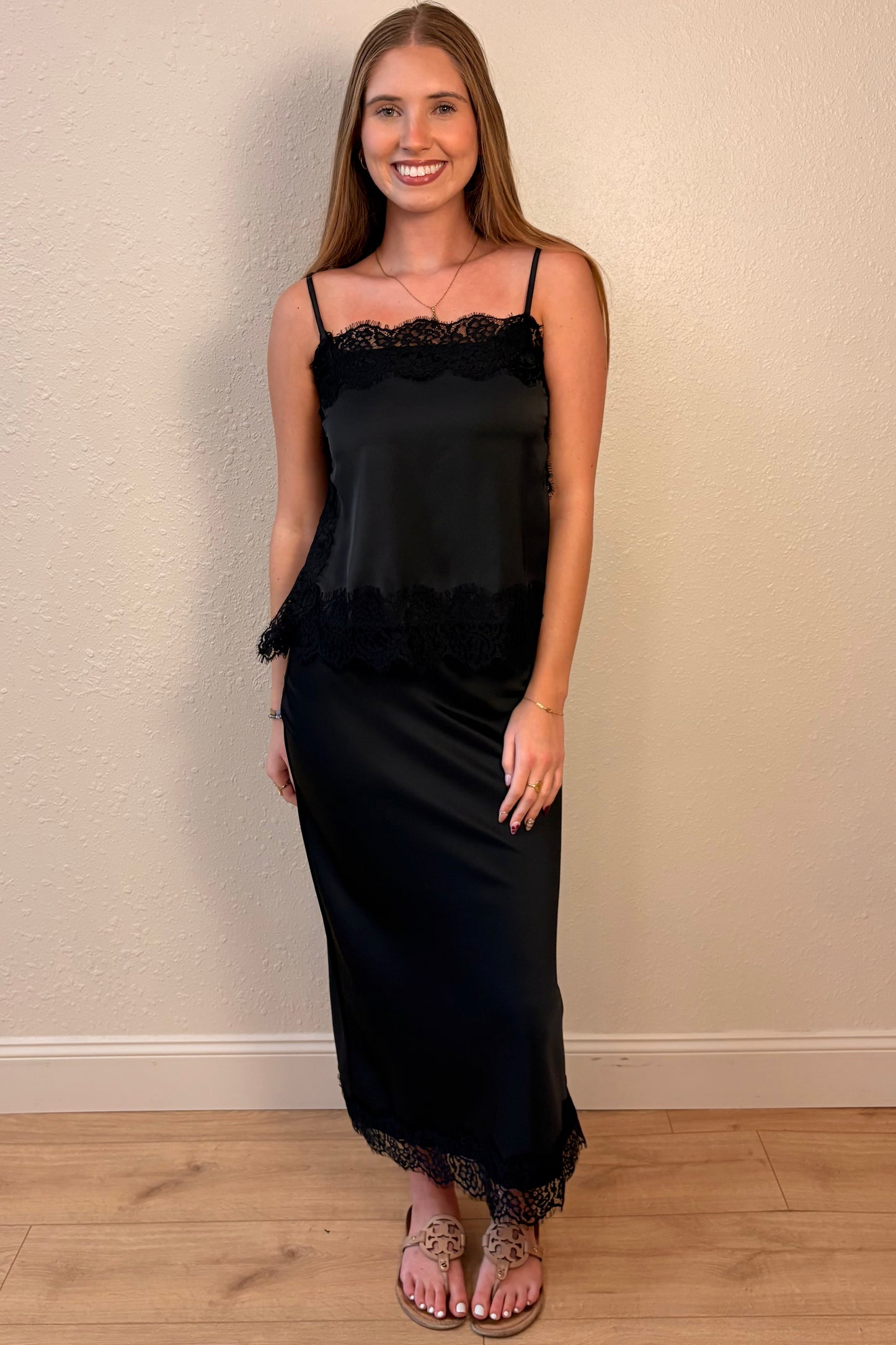 Amber Black Lace Trim Cami Tank Top