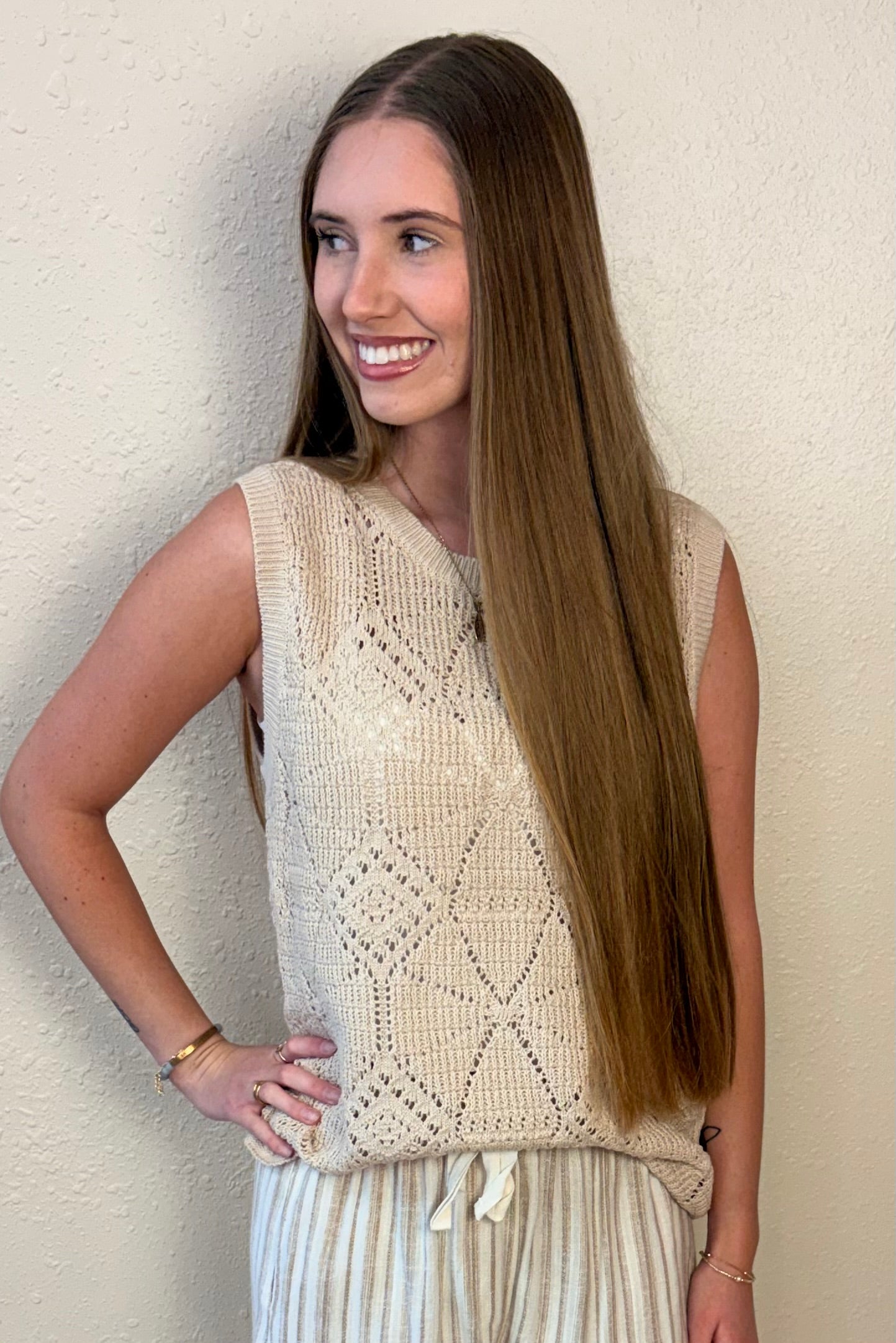 Alina Taupe Crochet Sleeveless Top