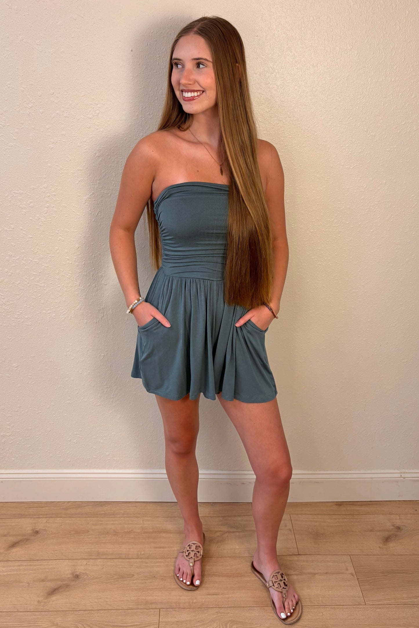 Serenity Jade Green Strapless Romper