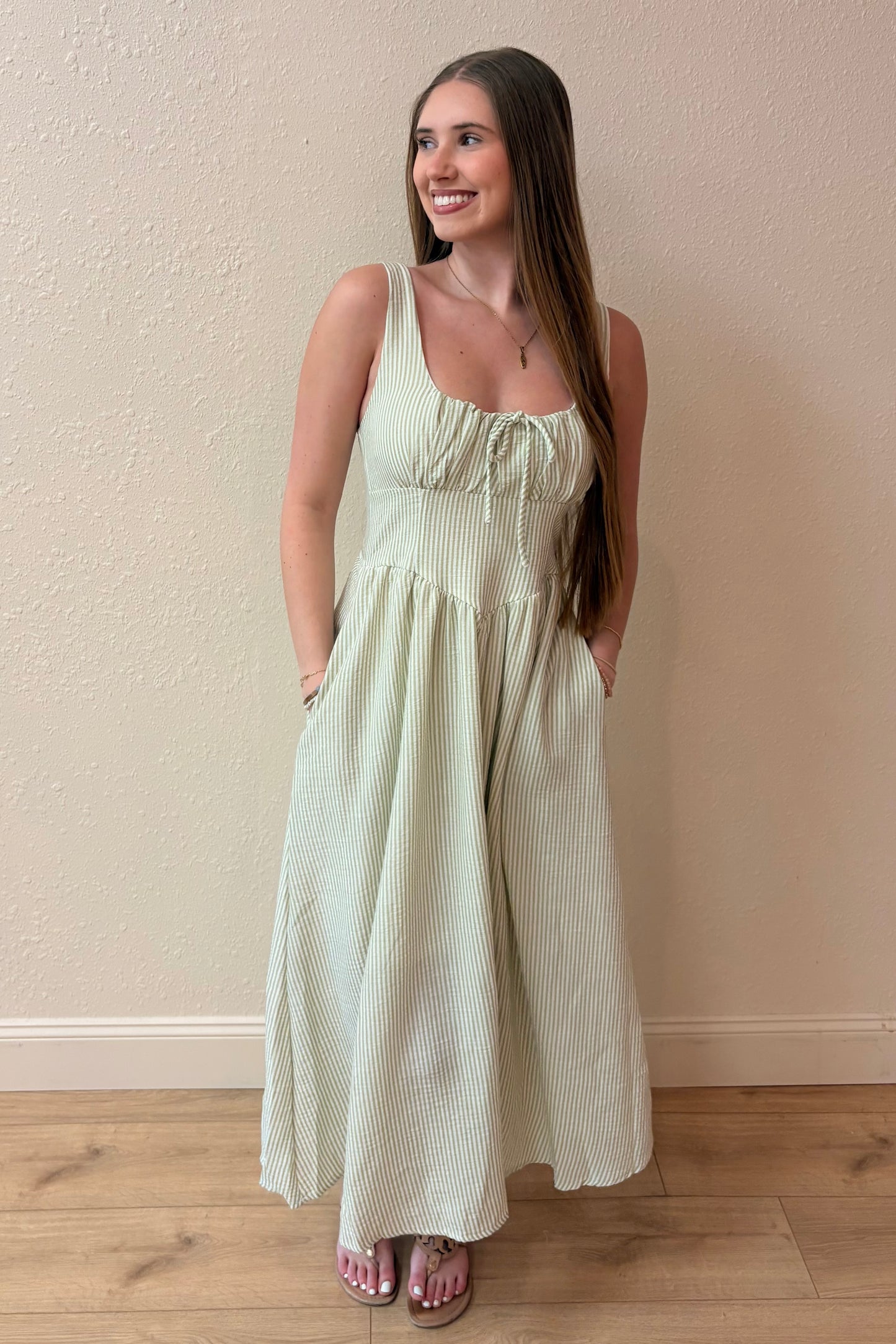 Juliana Corseted Waist Stripe Maxi Dress