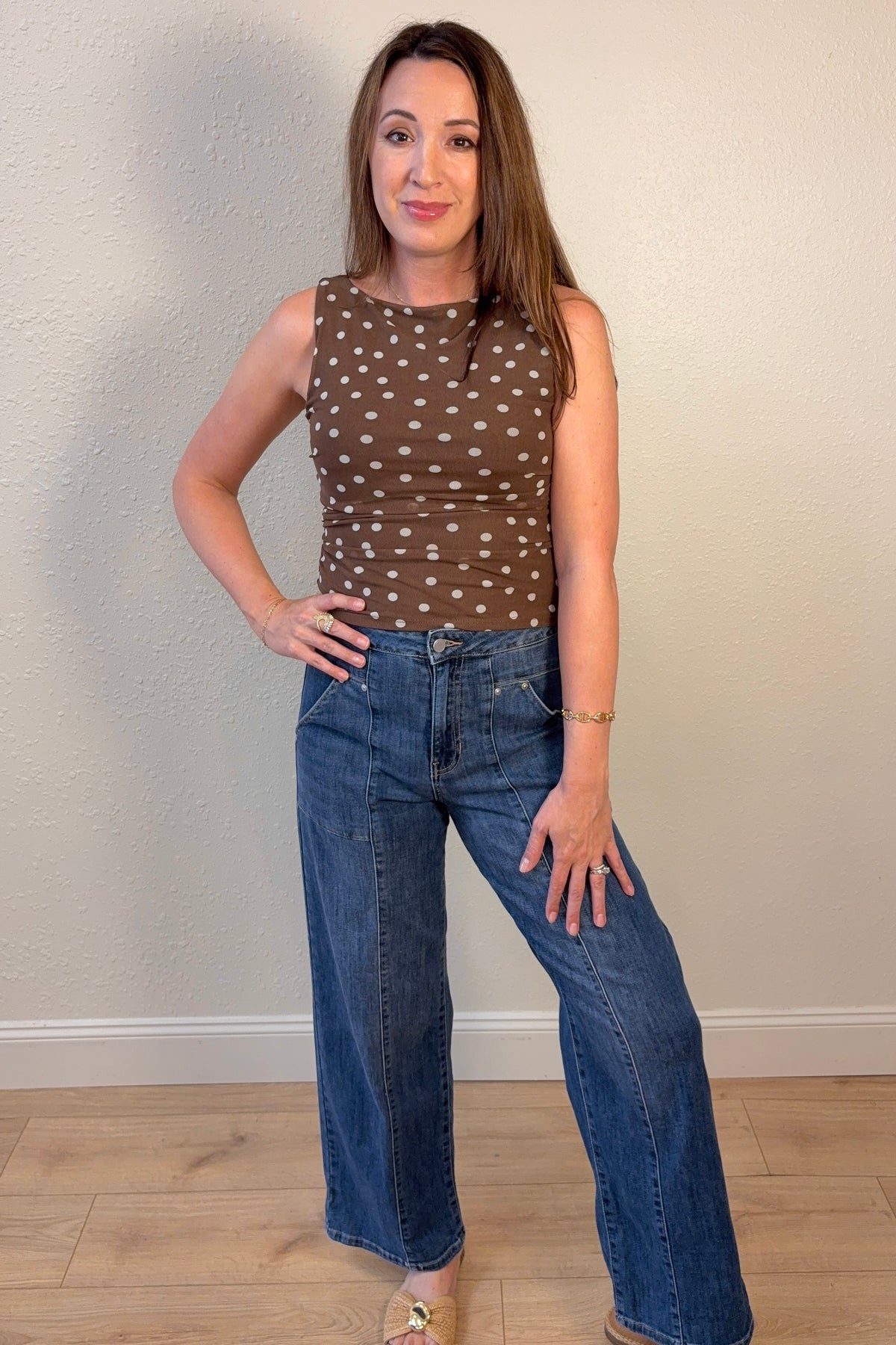Marley Polka Dot Ruched Sleeveless Top