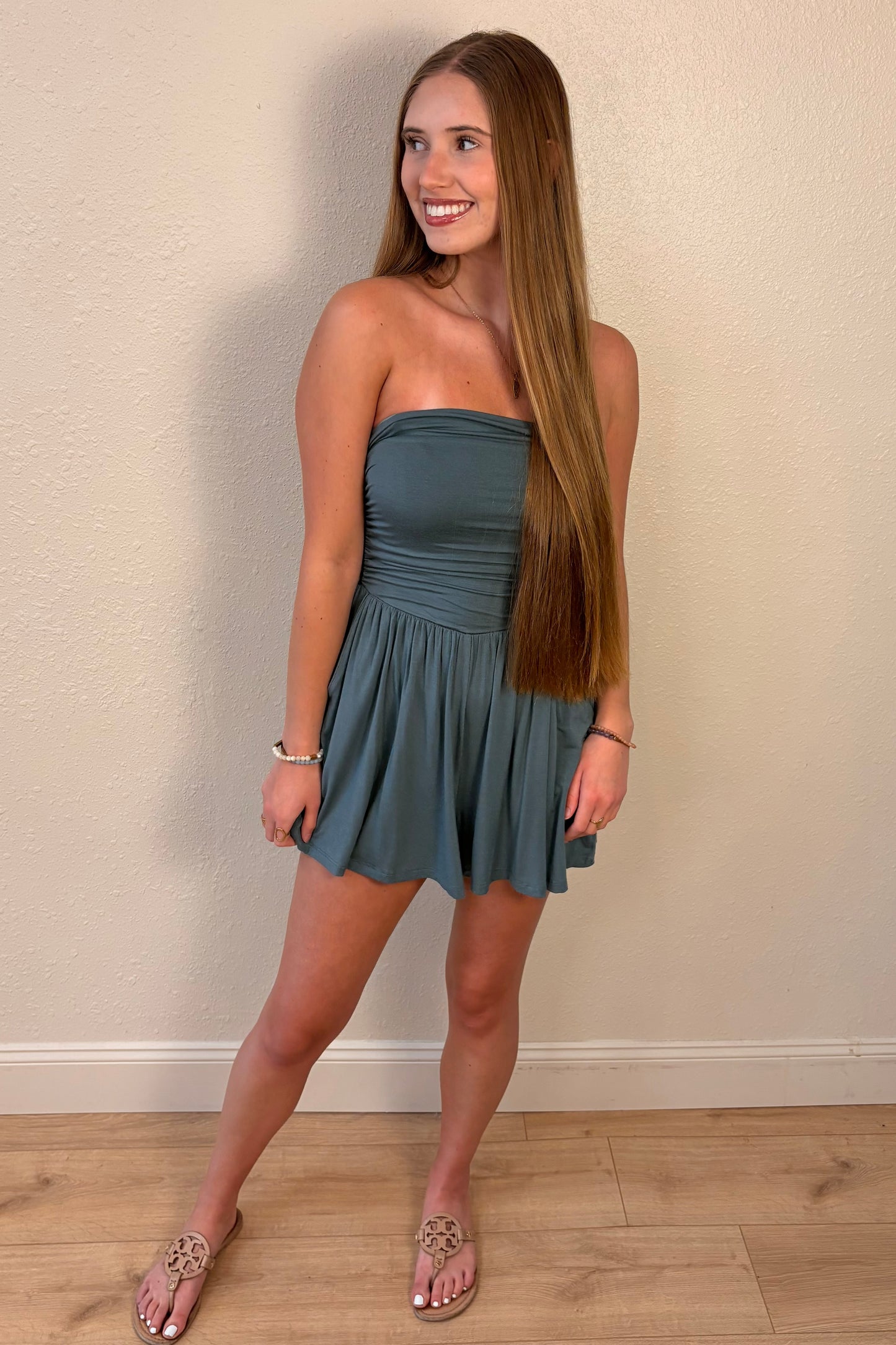 Serenity Jade Green Strapless Romper