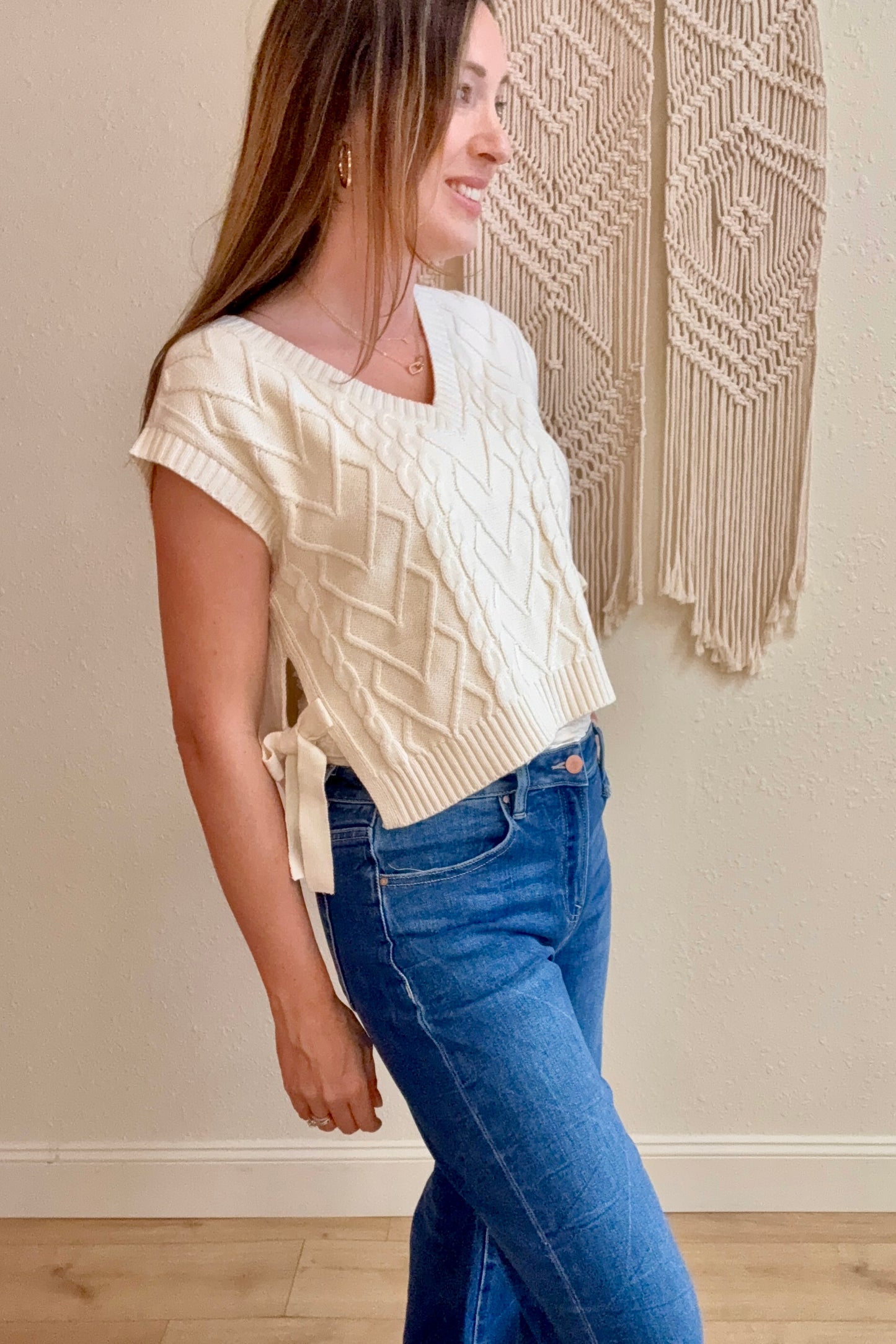 Louisa Cream Side Tie Sweater Vest