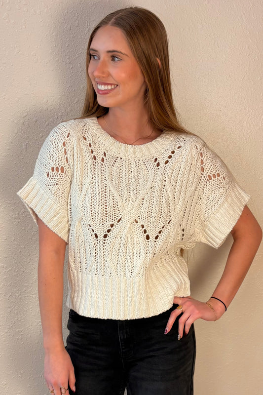 Wren Cream Short Sleeve Cable Knit Sweater