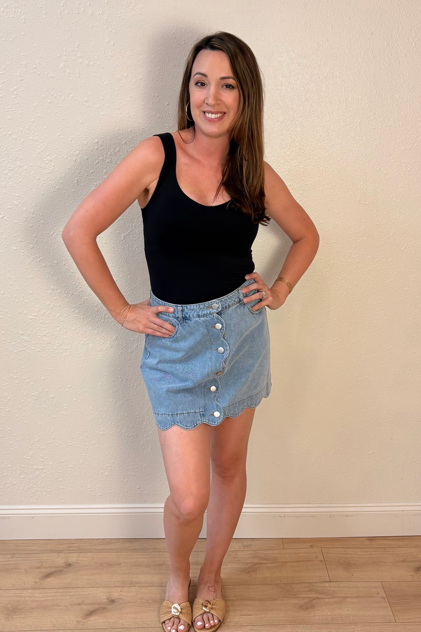 Carolina Scallop Trim Denim Mini Skirt
