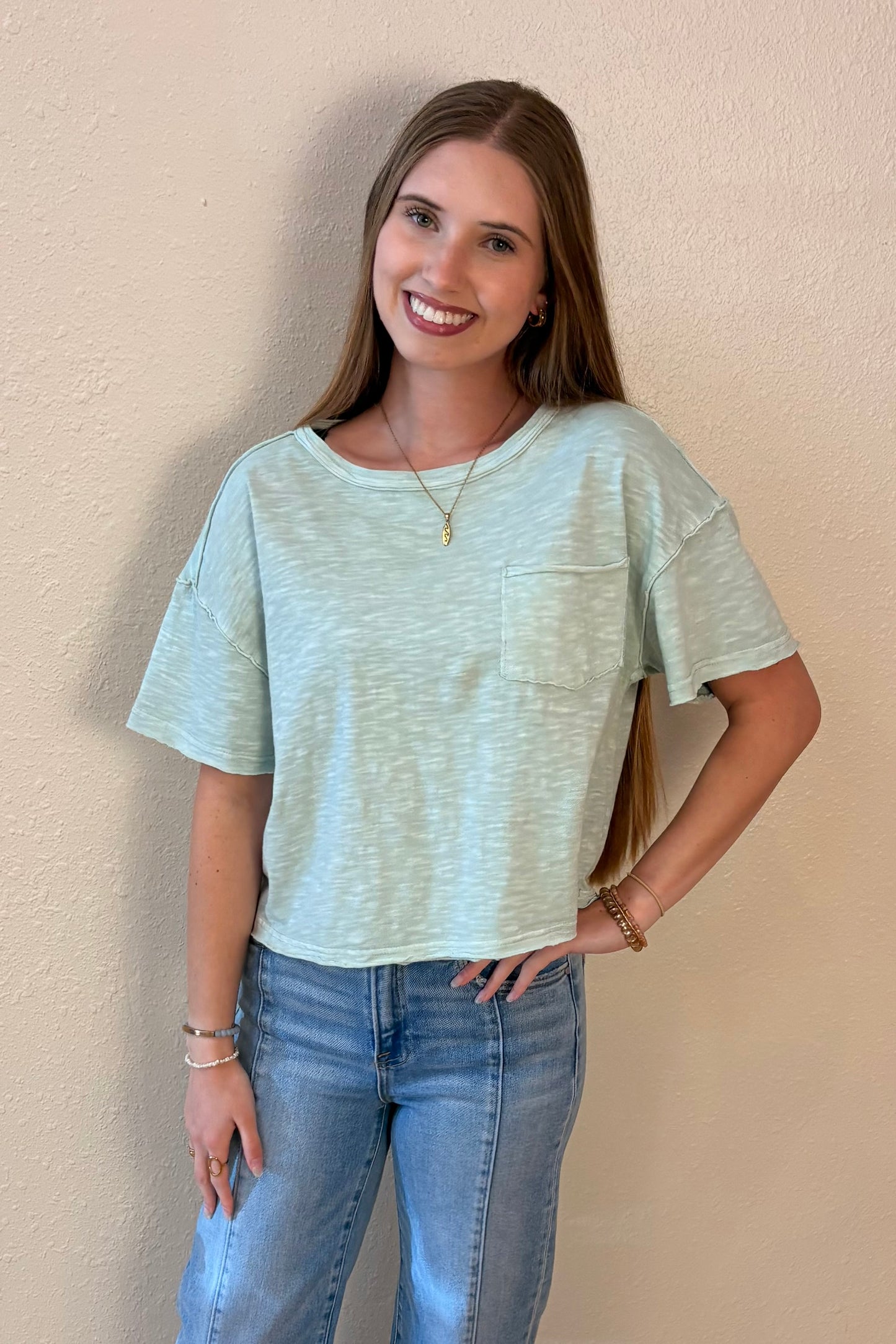 Sloane Mint Green Exposed Seam T-Shirt