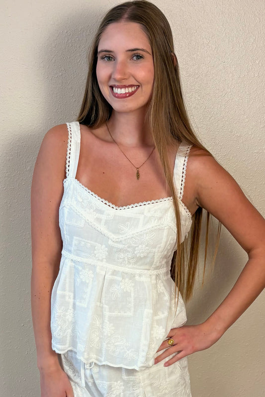 Kinsley White Embroidered Tank Top