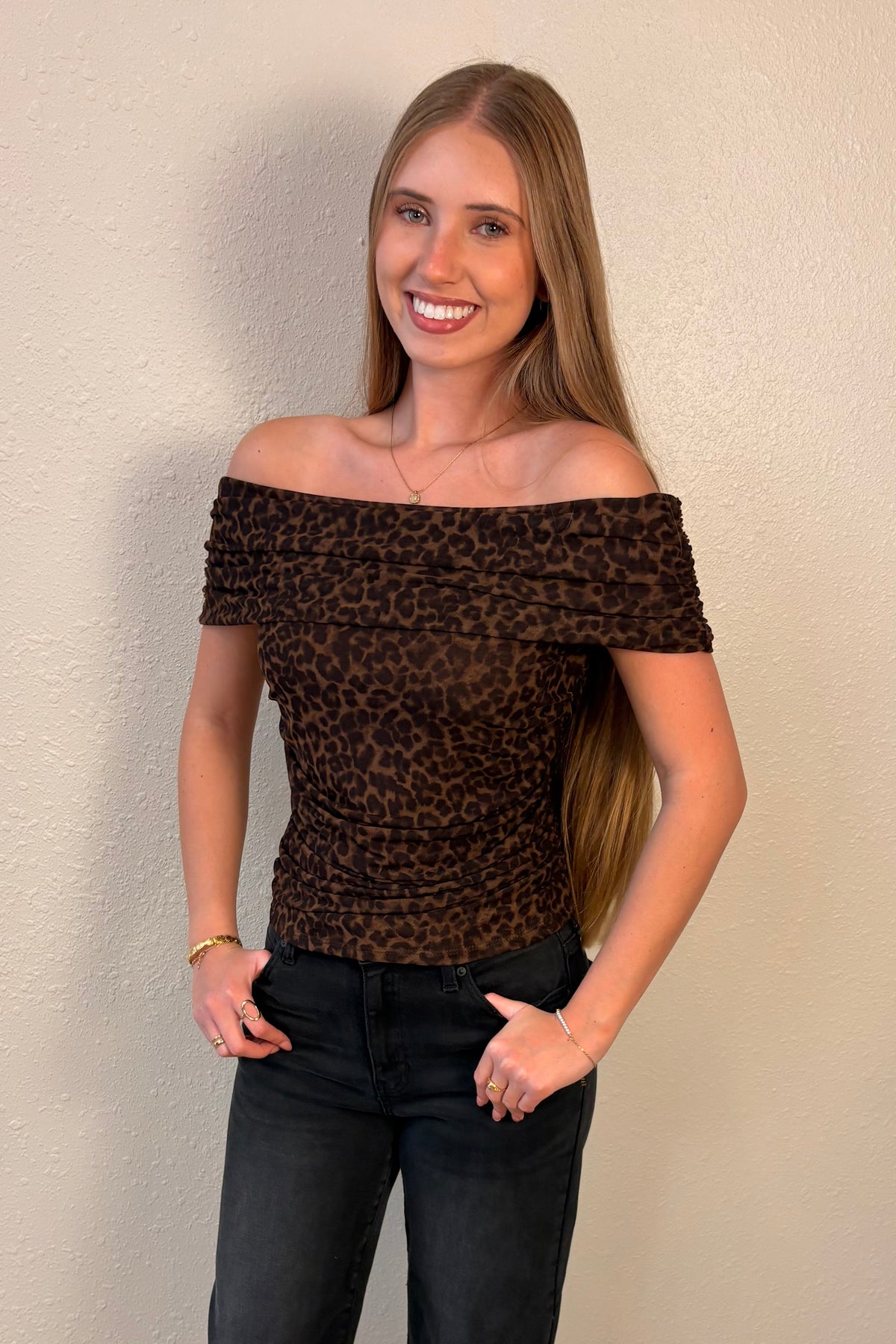 Marlena Leopard Print Off-the-Shoulder Top