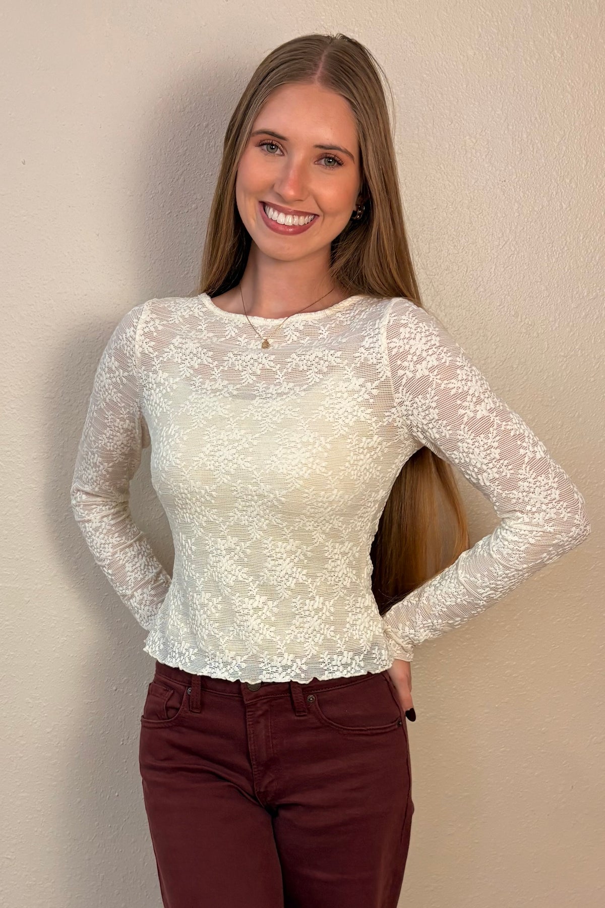 Kenzie Sheer Lace Long Sleeve Top