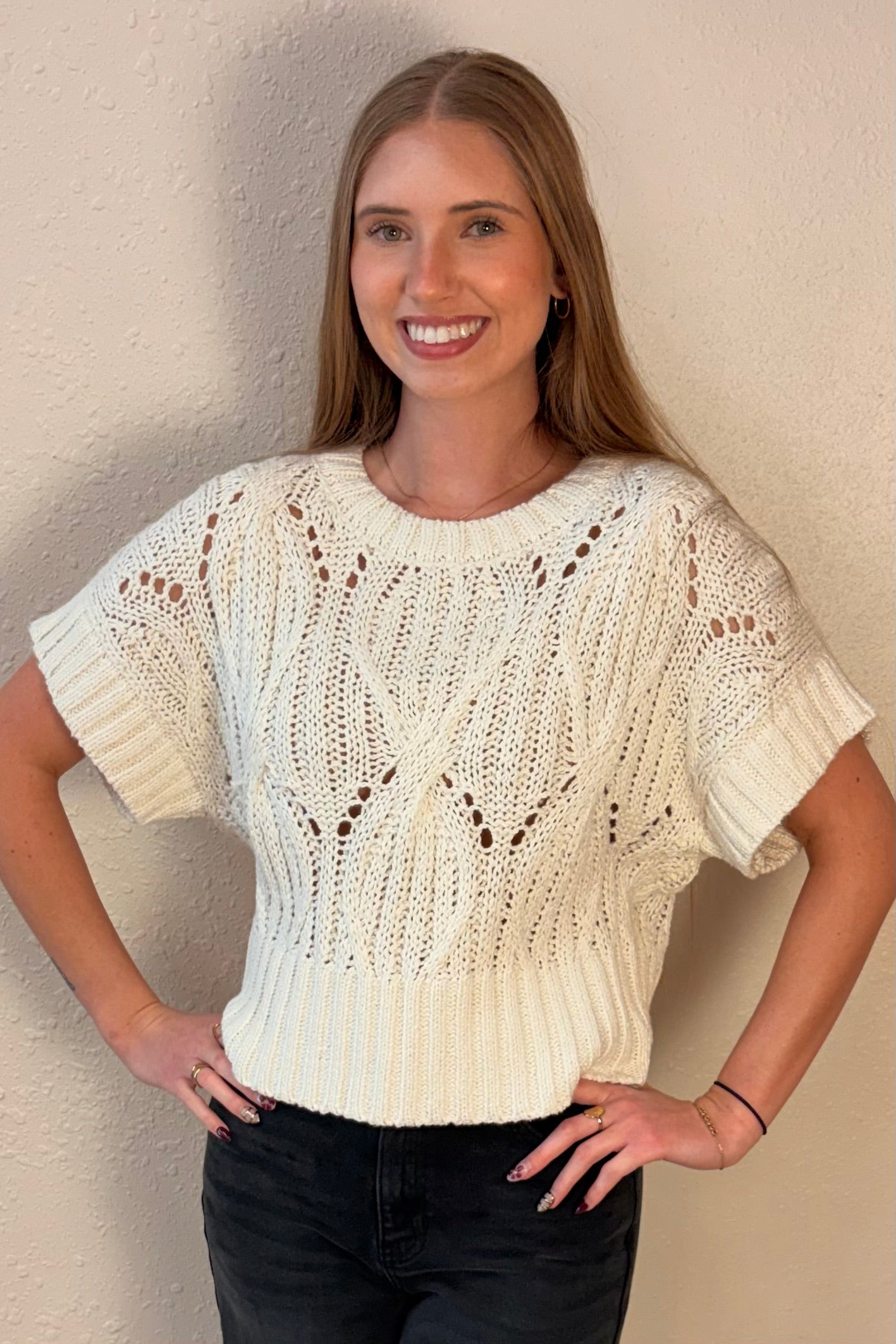 Wren Cream Short Sleeve Cable Knit Sweater