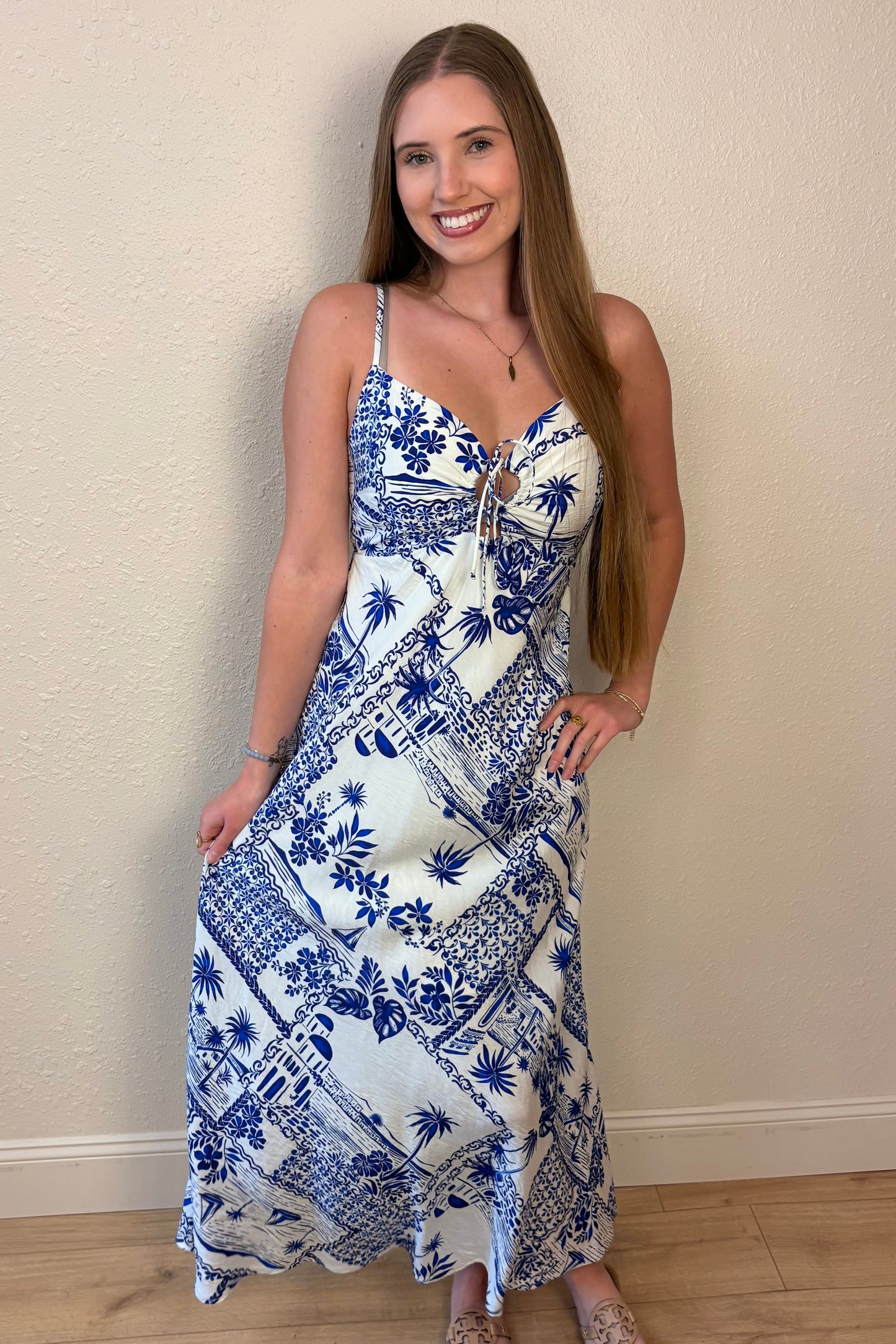 Athena Blue and White Maxi Dress