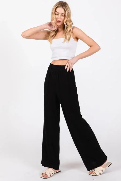 Sable Black Linen Wide Leg Pants