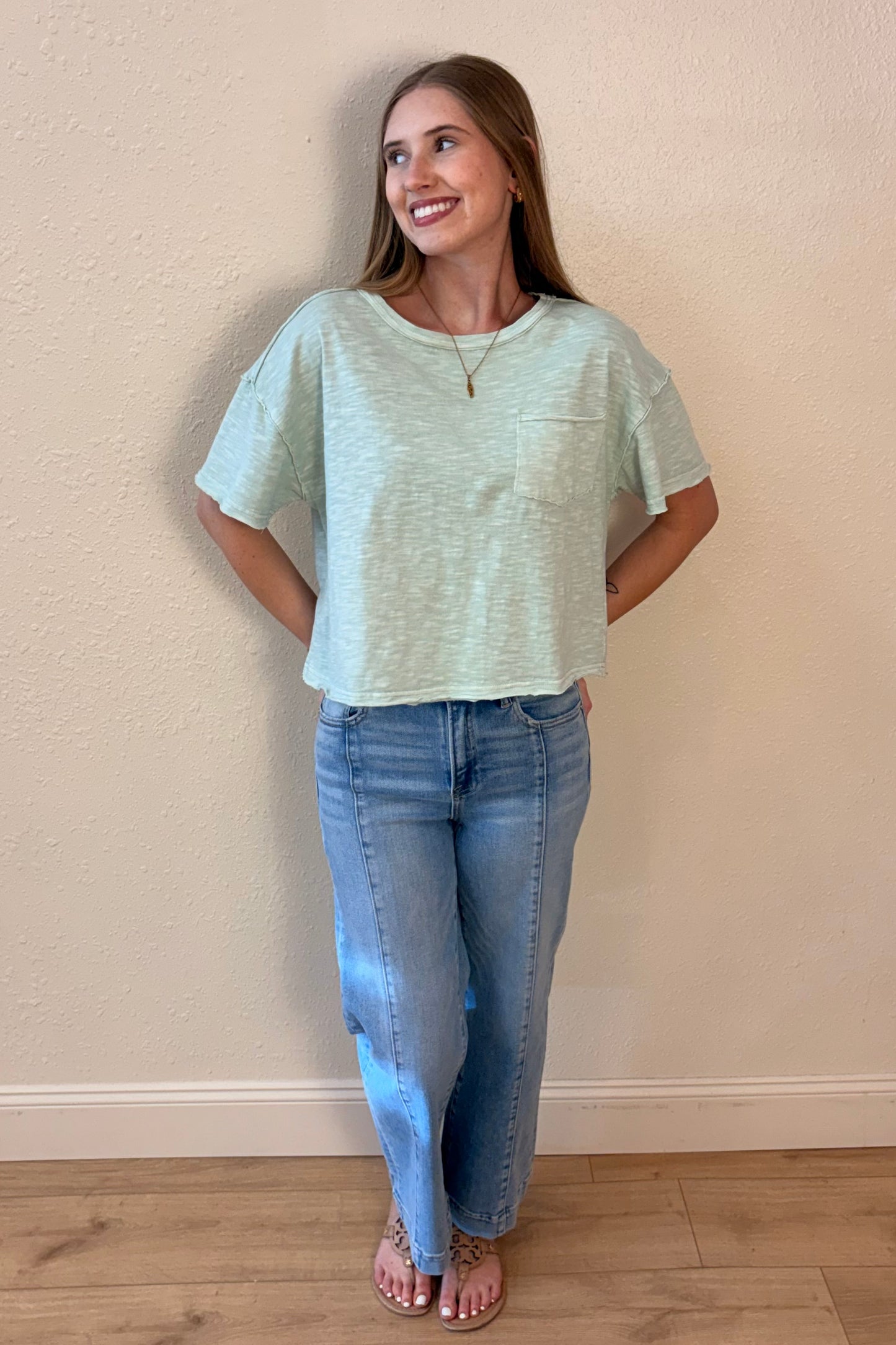 Sloane Mint Green Exposed Seam T-Shirt