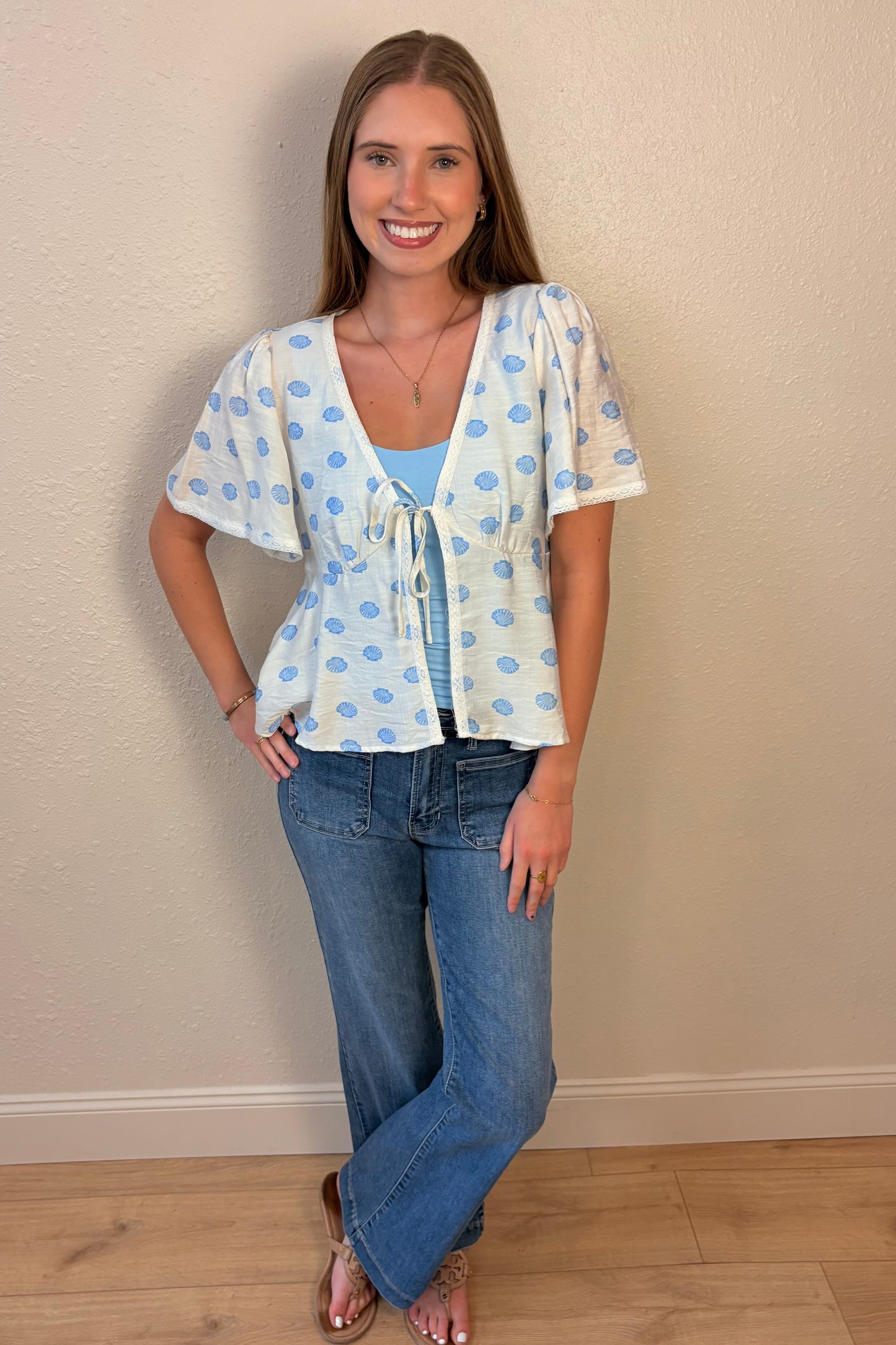 Cordelia Seashell Print Tie Top
