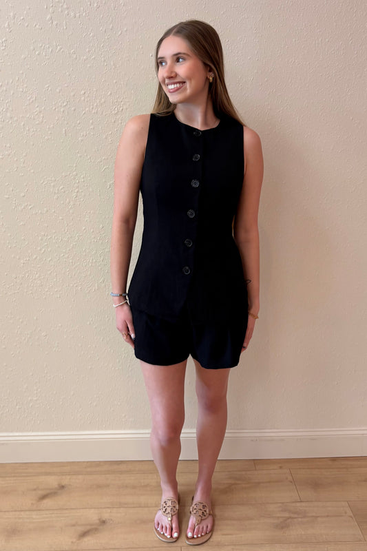 Kate Button Front Linen Blend Vest