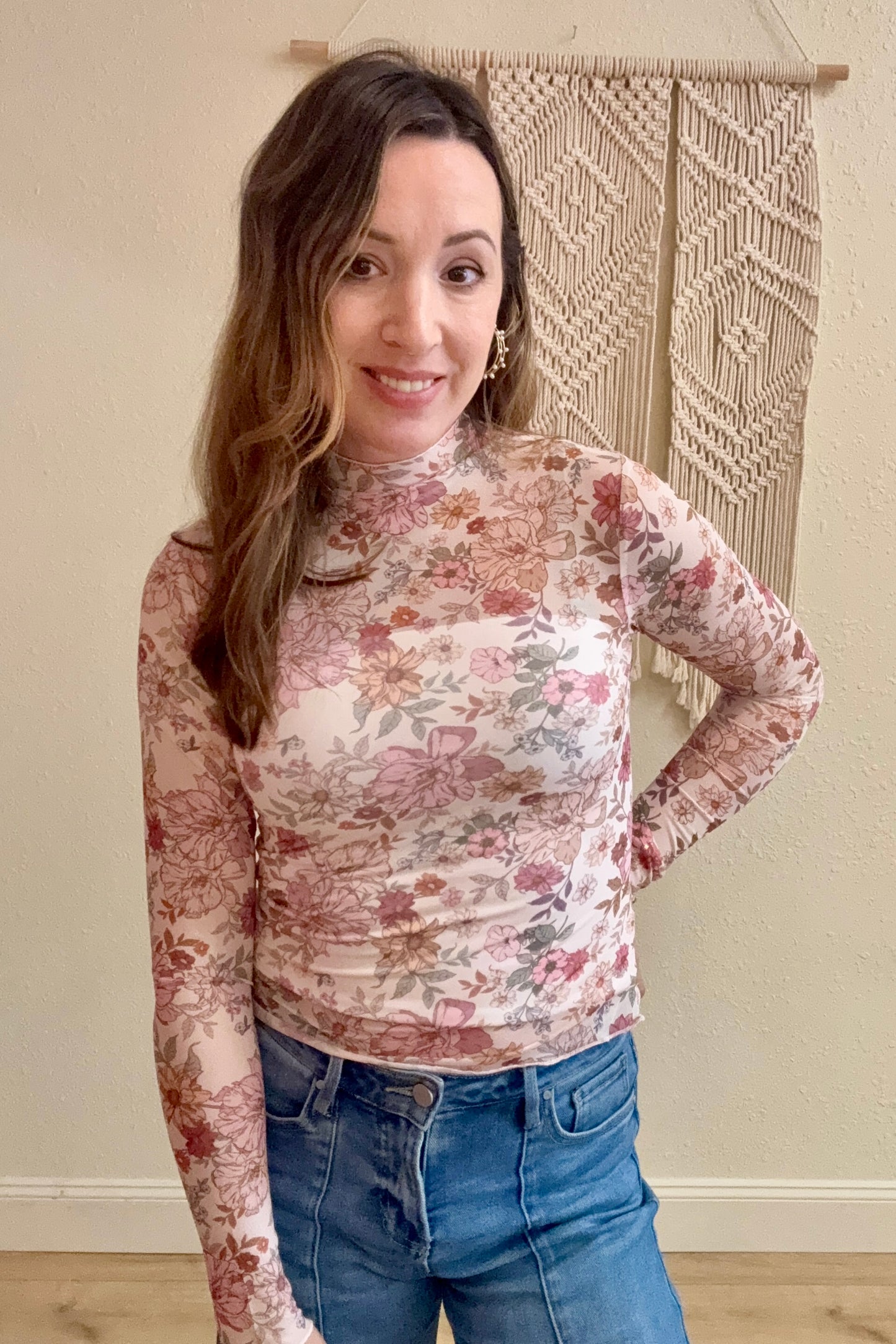 Jane Floral Long Sleeve Sheer Top