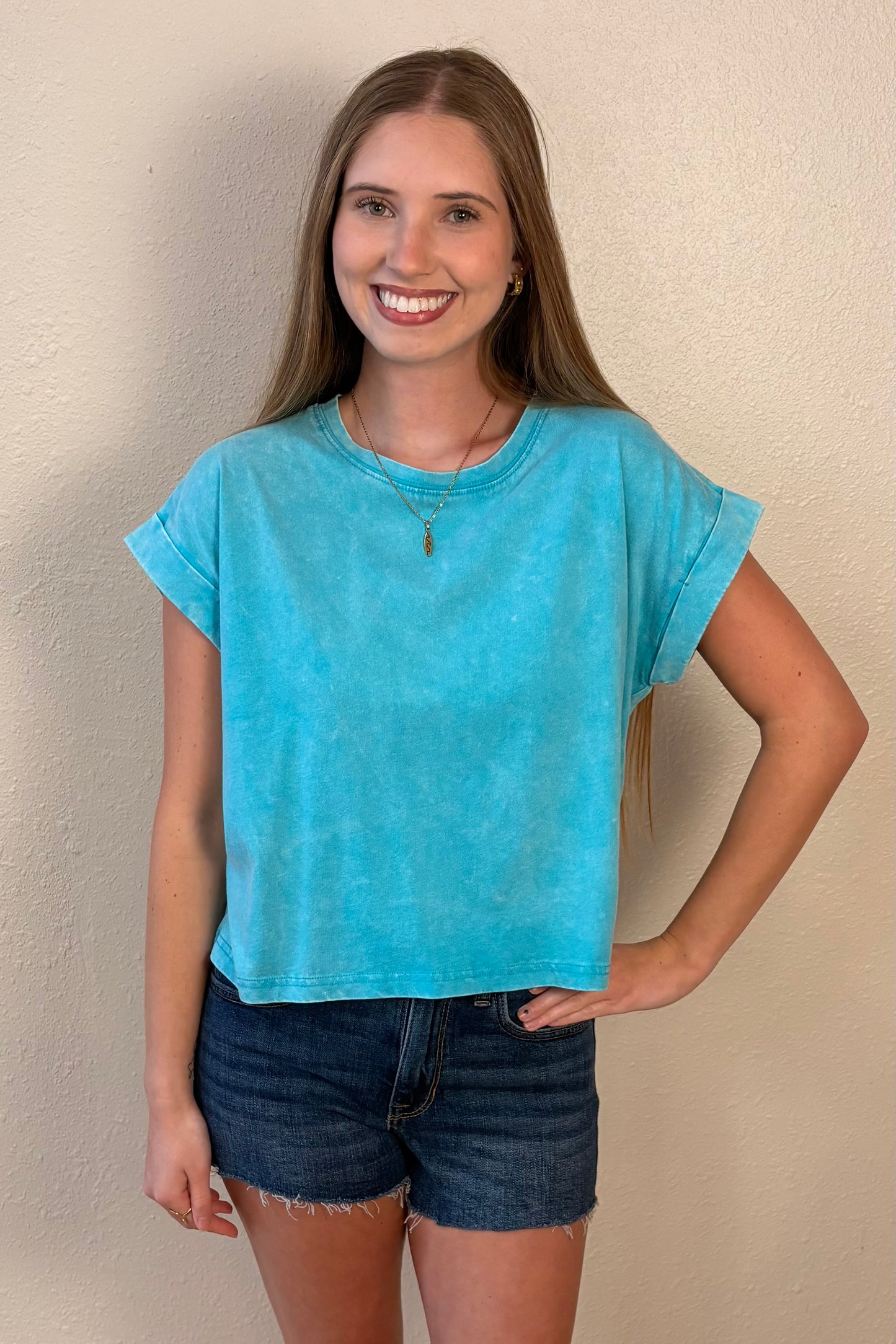 Zara Turquoise Mineral Wash T-Shirt