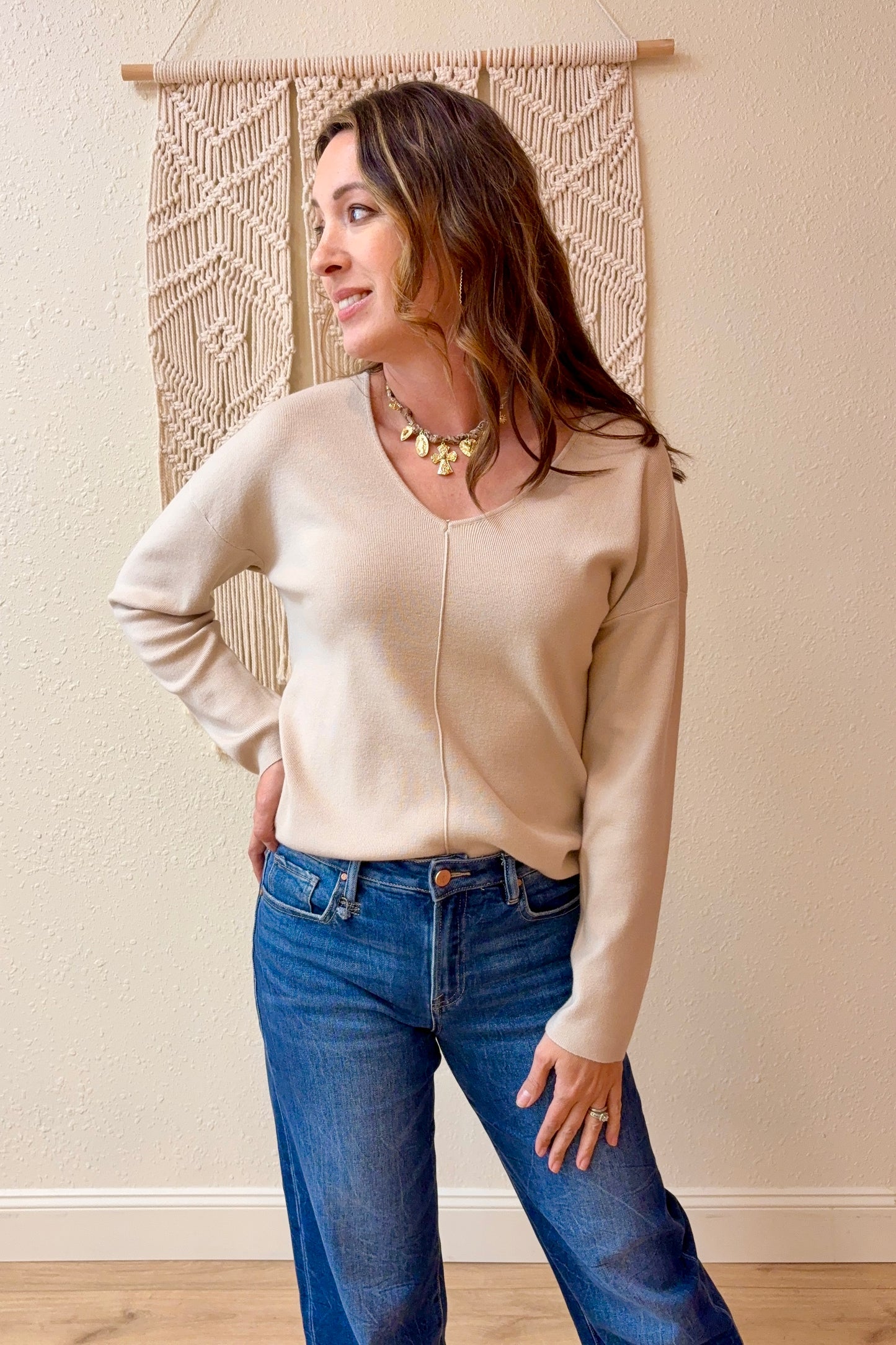 Kinsley Front Seam V-Neck Sweater