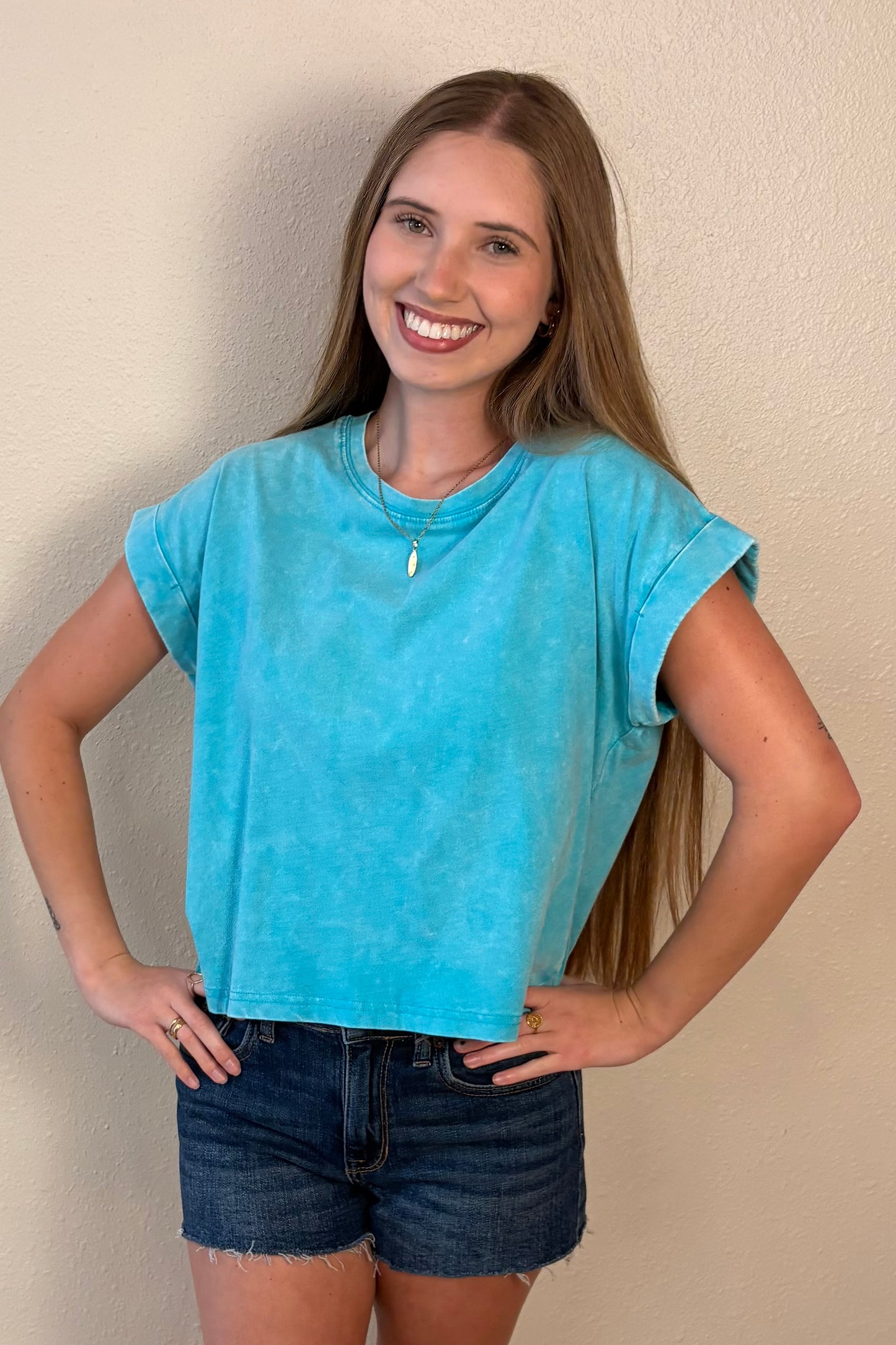 Zara Turquoise Mineral Wash T-Shirt
