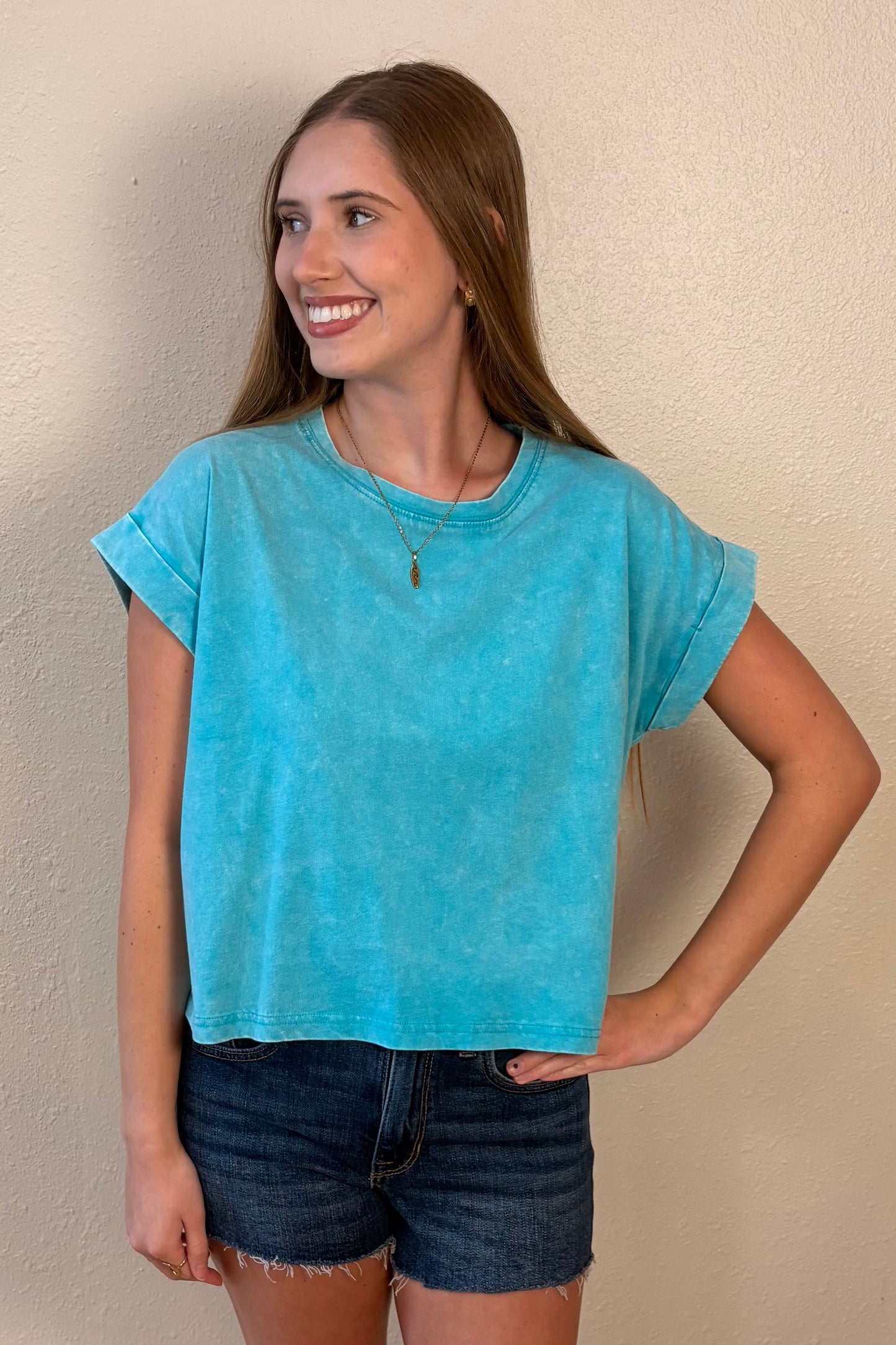 Zara Turquoise Mineral Wash T-Shirt