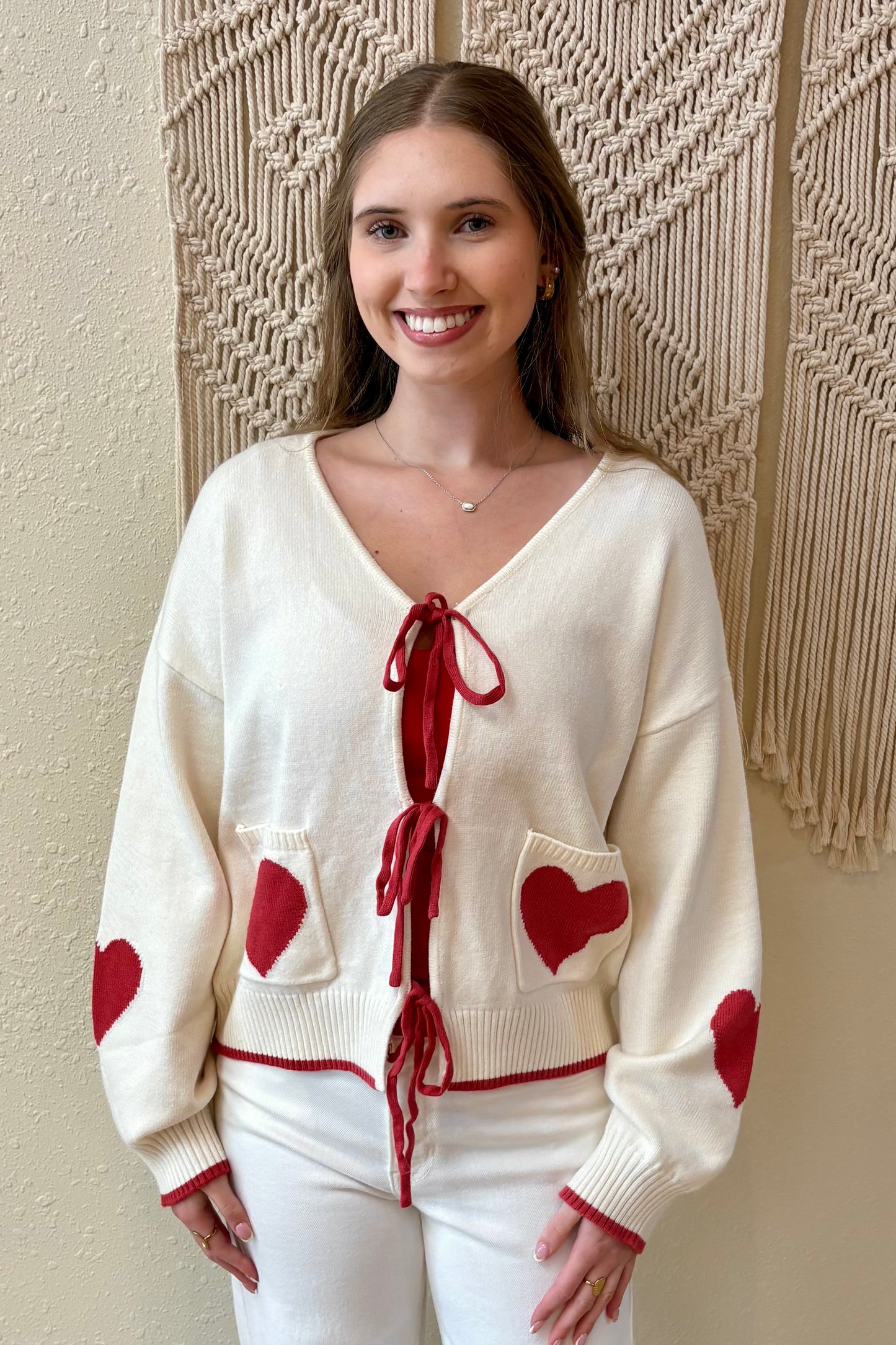 Lola Heart Pocket Tie Front Cardigan Sweater