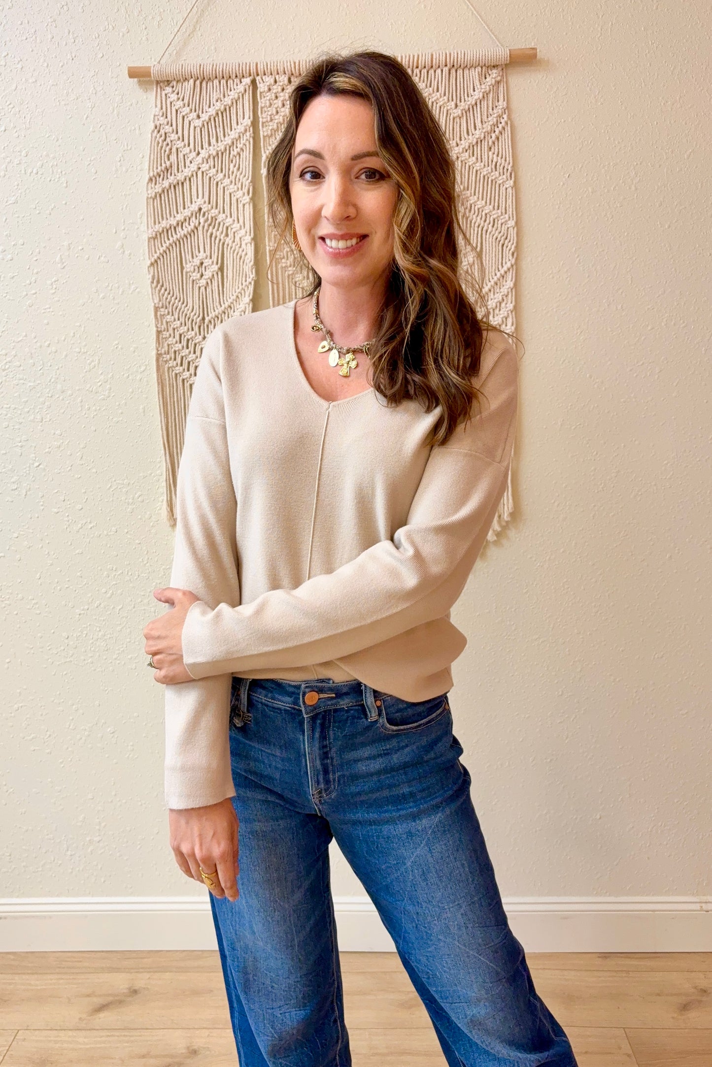 Kinsley Front Seam V-Neck Sweater