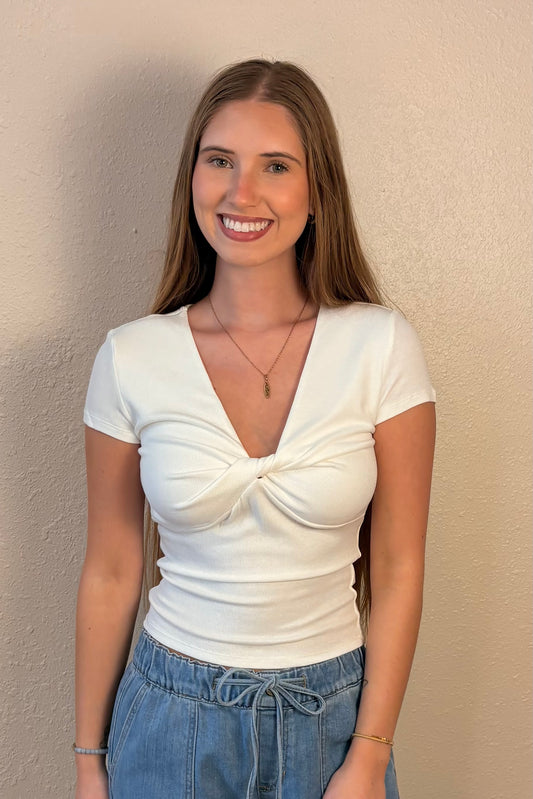 Brooklyn Twist Front V Neck Top