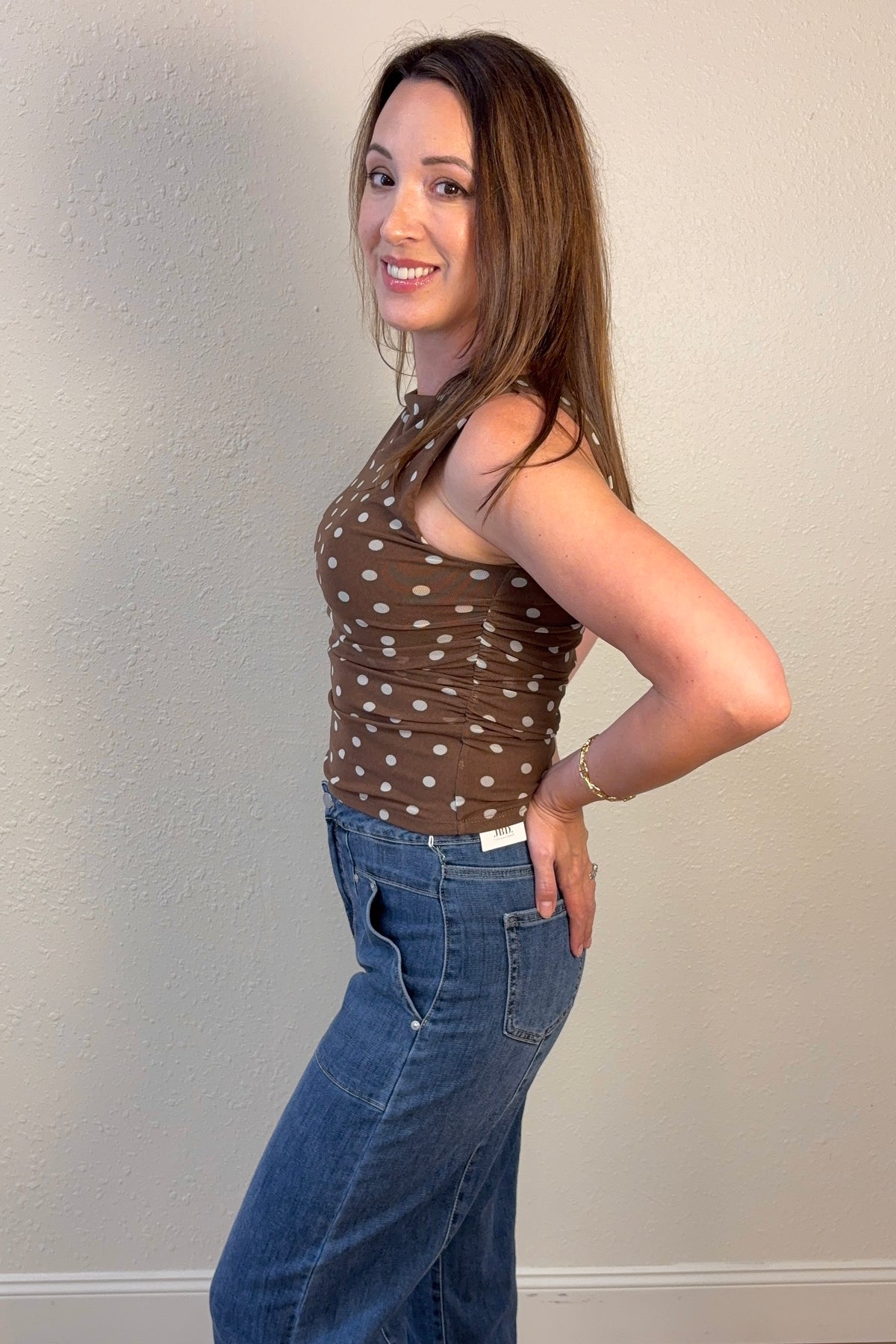 Marley Polka Dot Ruched Sleeveless Top