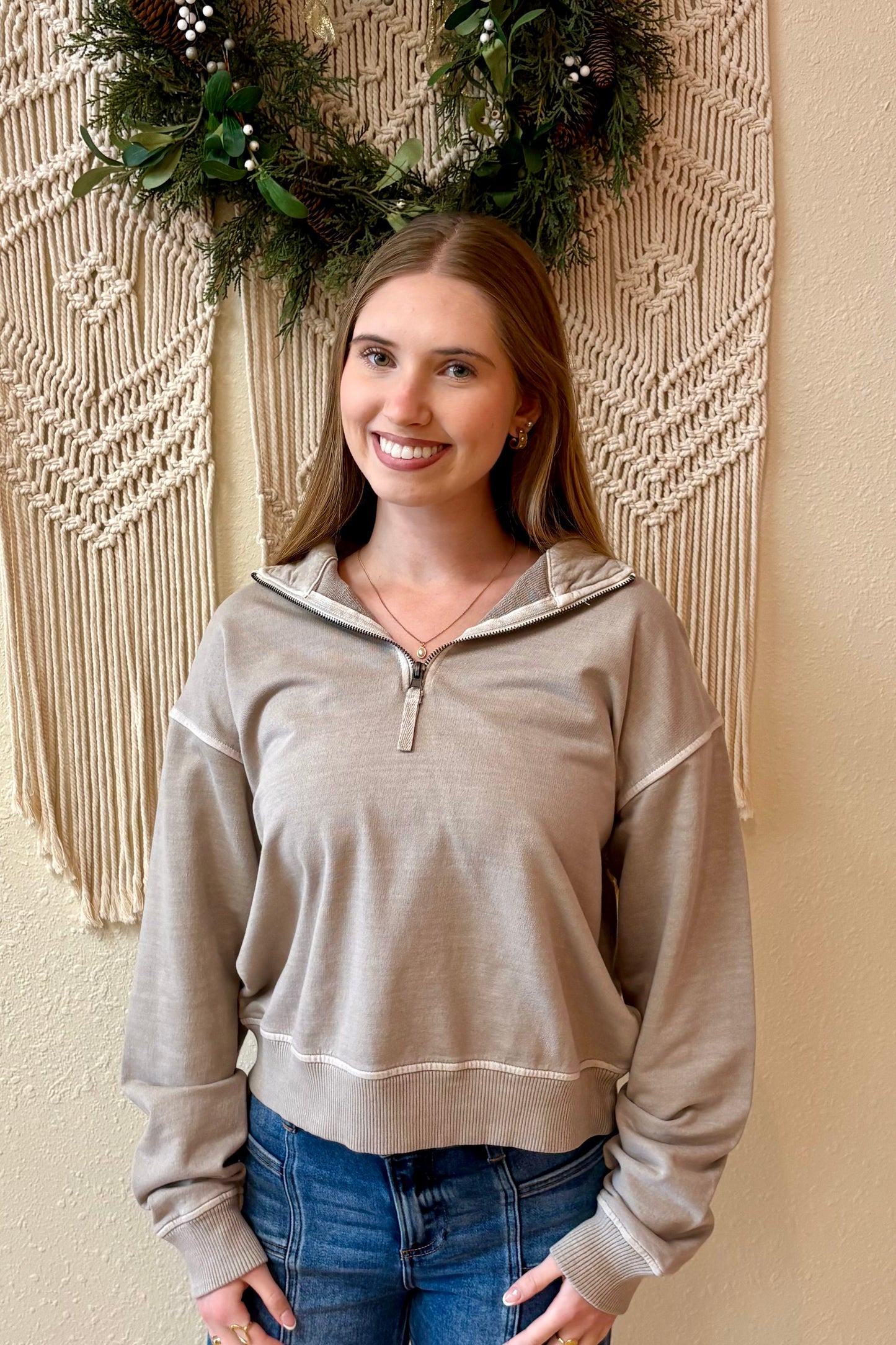 Millie Half Zip Mineral Wash Sweatshirt