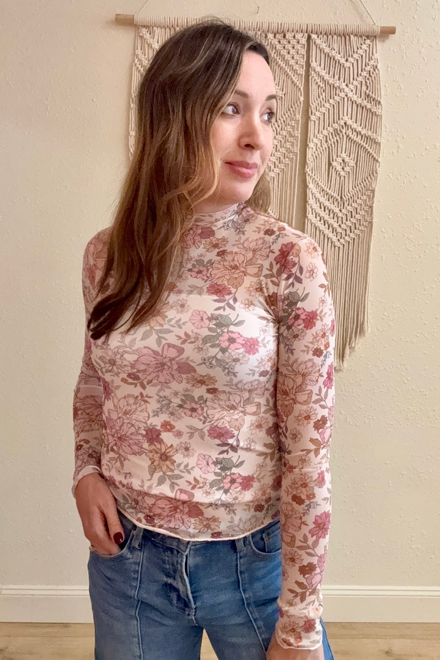 Jane Floral Long Sleeve Sheer Top