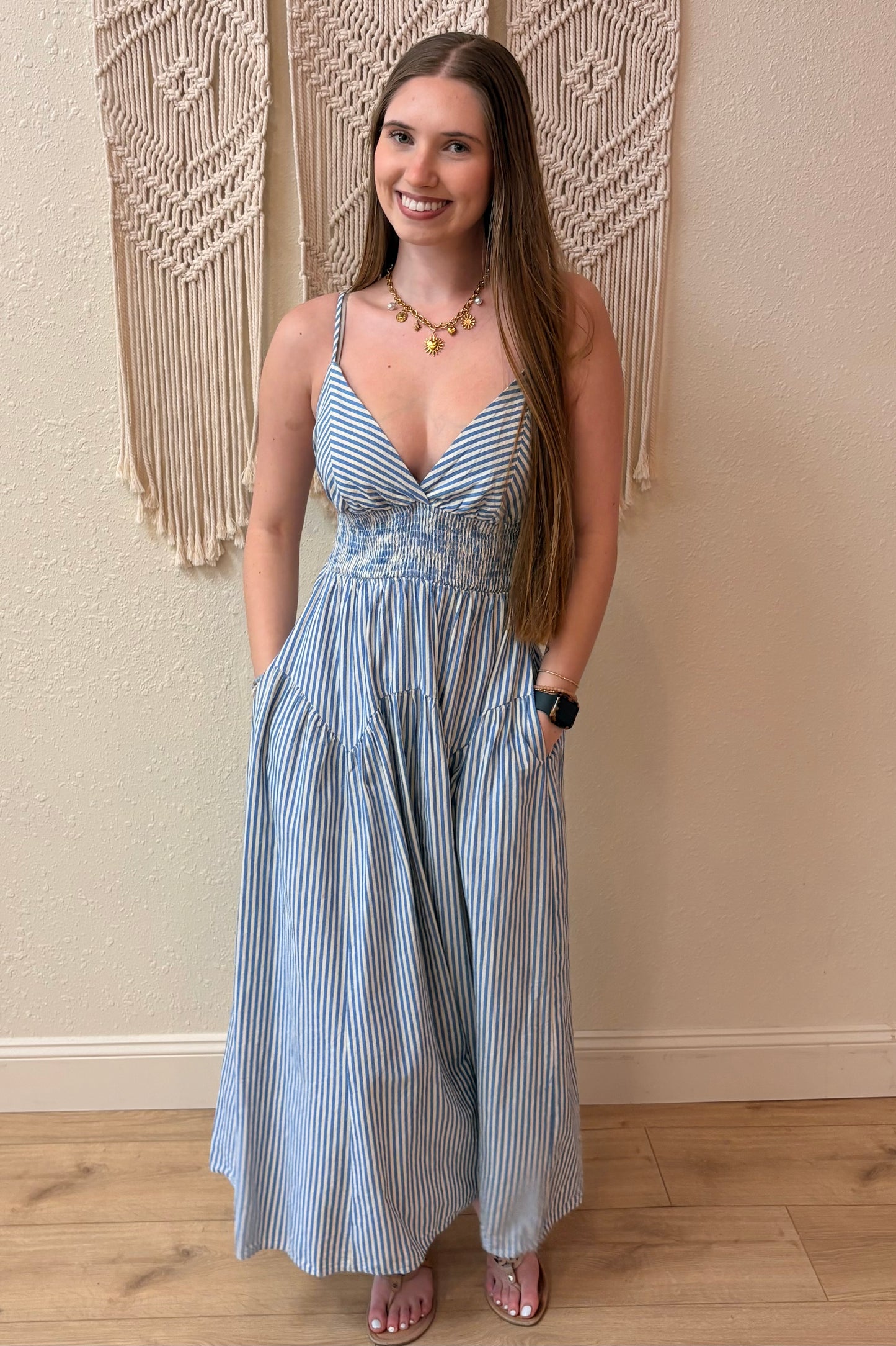 Parker Light Blue Striped Maxi Dress