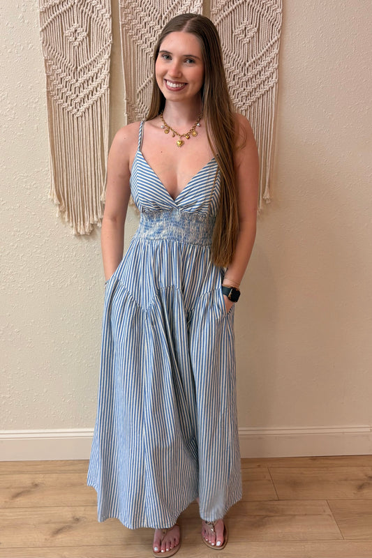 Parker Light Blue Striped Maxi Dress