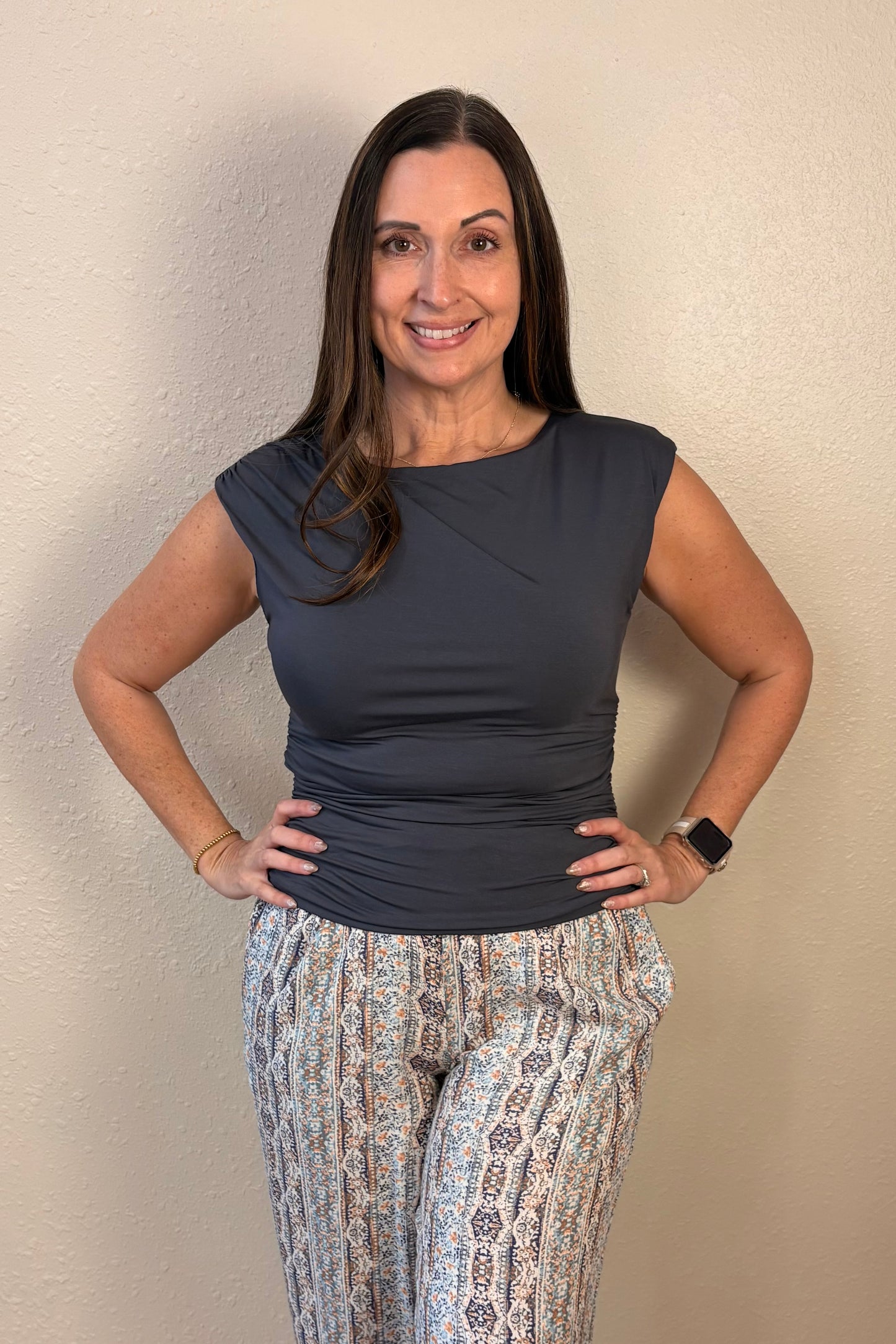 Eloise Slate Blue Shirred Sides Top