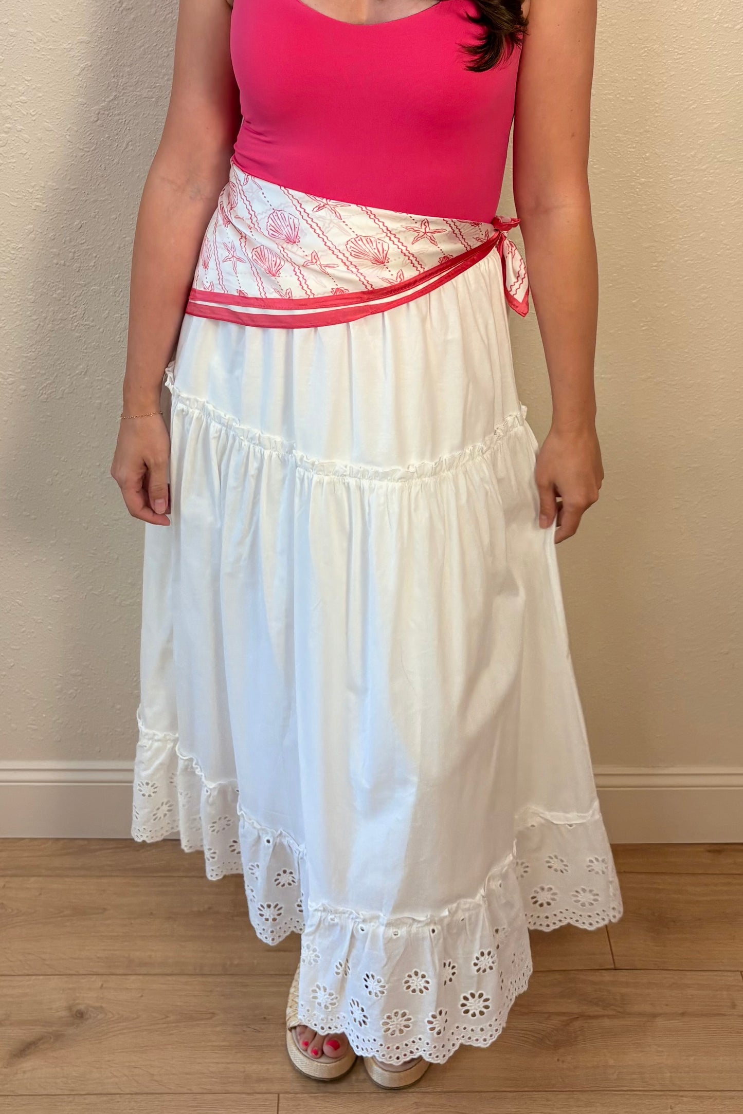 Haven Eyelet Hem White Maxi Skirt