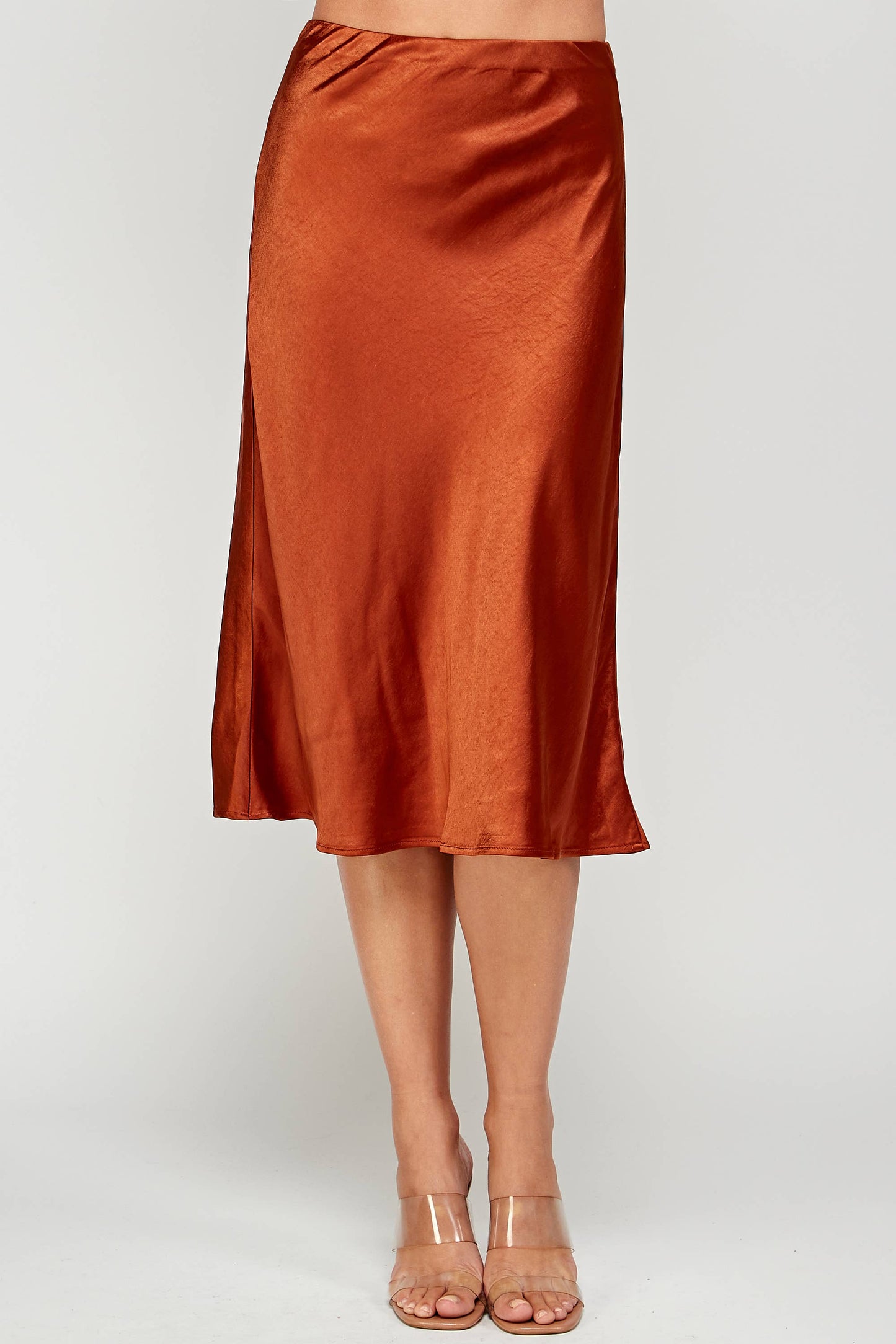 Amber Copper Satin Midi Skirt