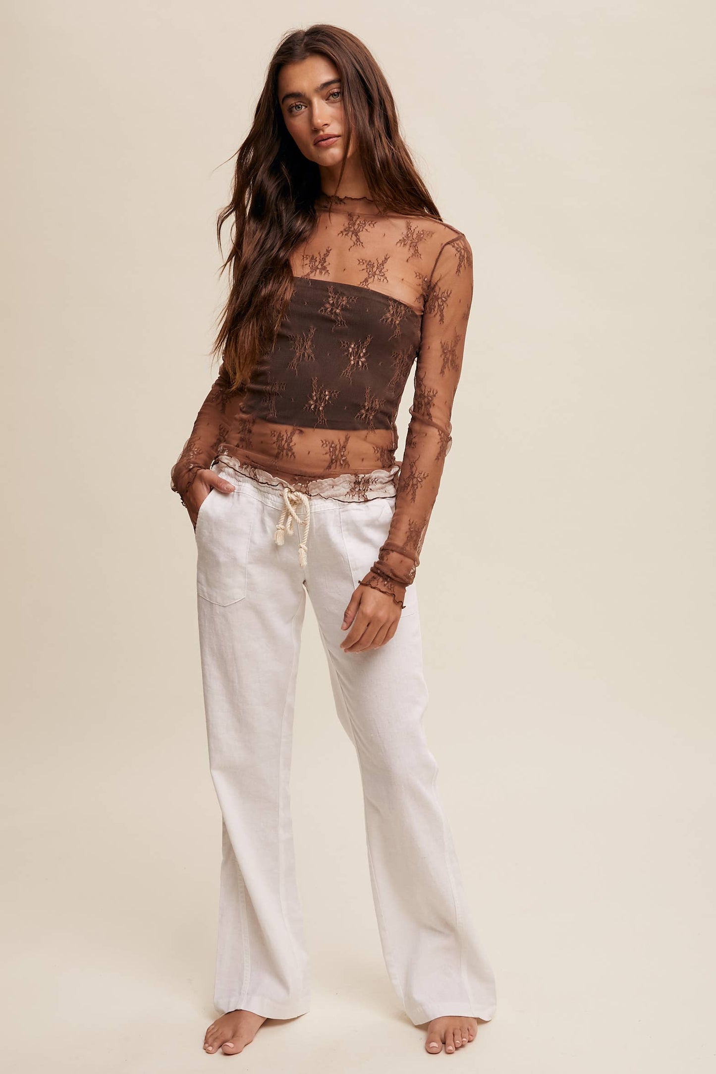 Sophia Sheer Lace Long-Sleeve Top