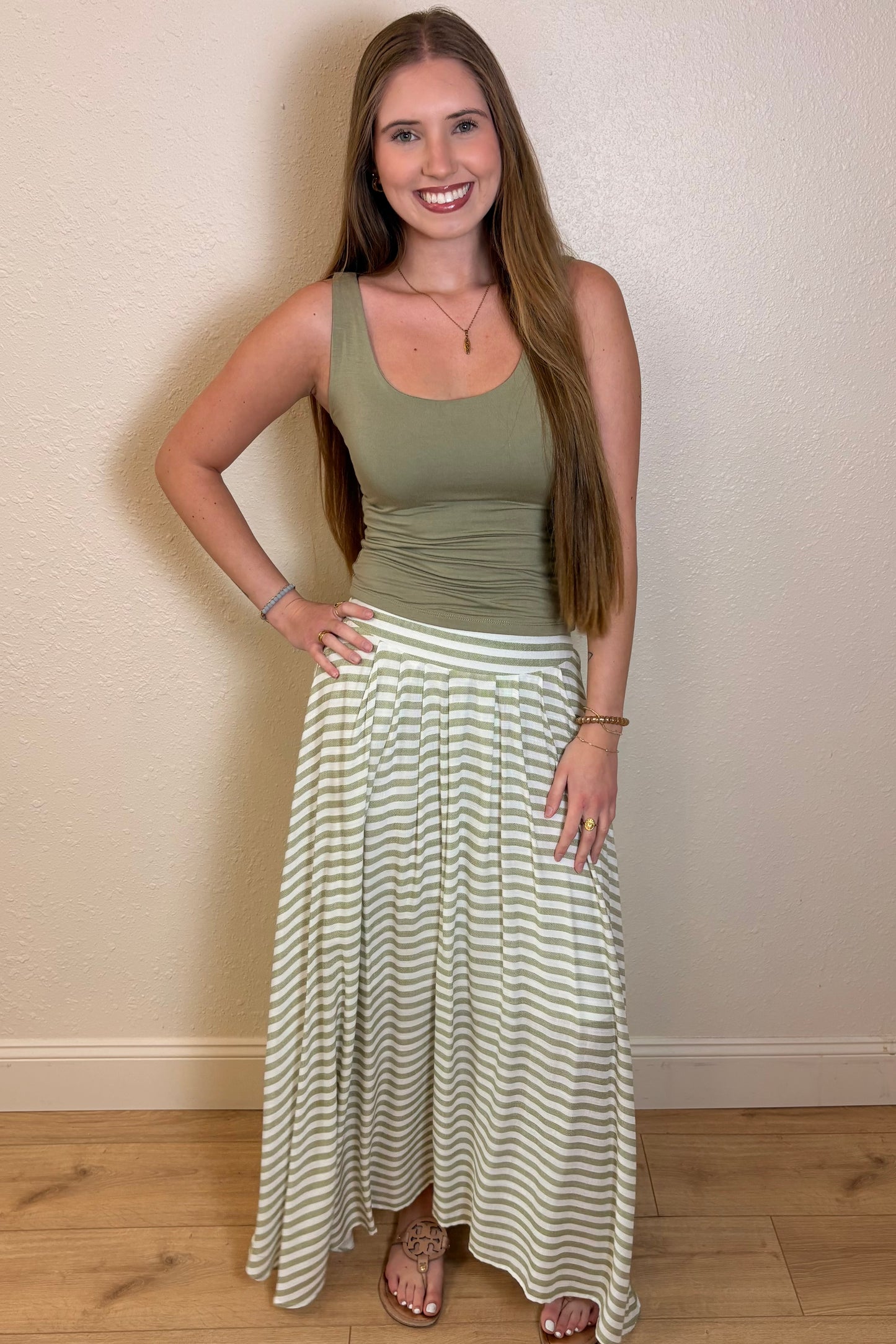 Camila Sage Stripe Maxi Skirt