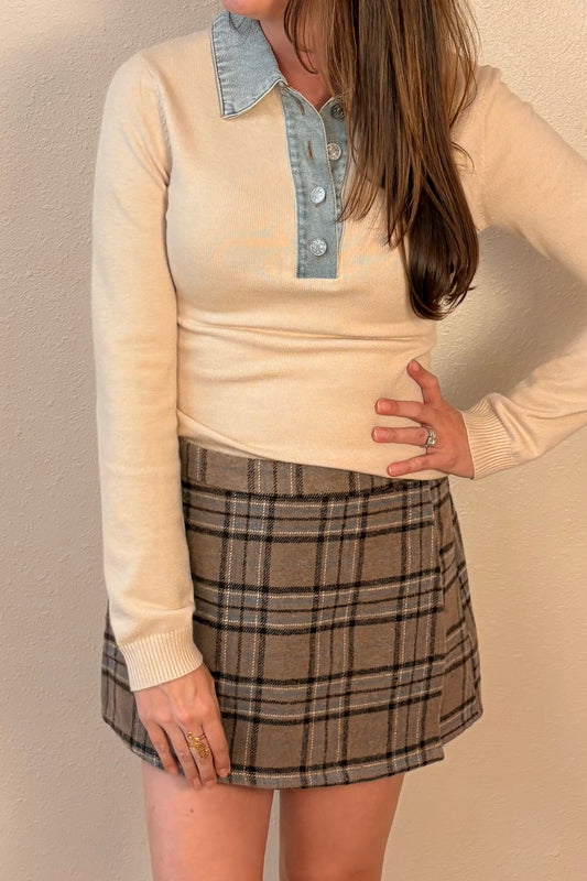 Emery Plaid Wool Faux Wrap Skirt