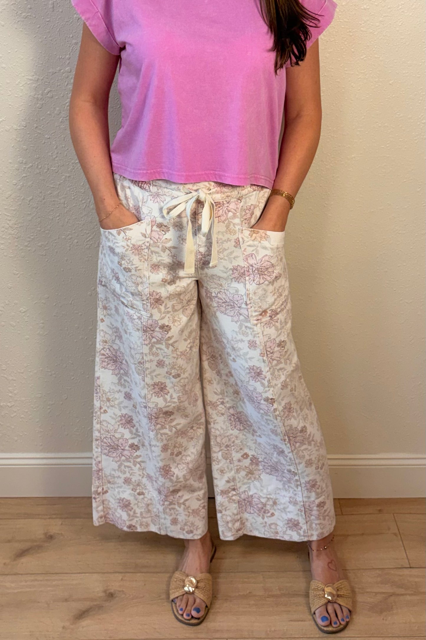 Andrea Pink Floral Utility Pocket Pants