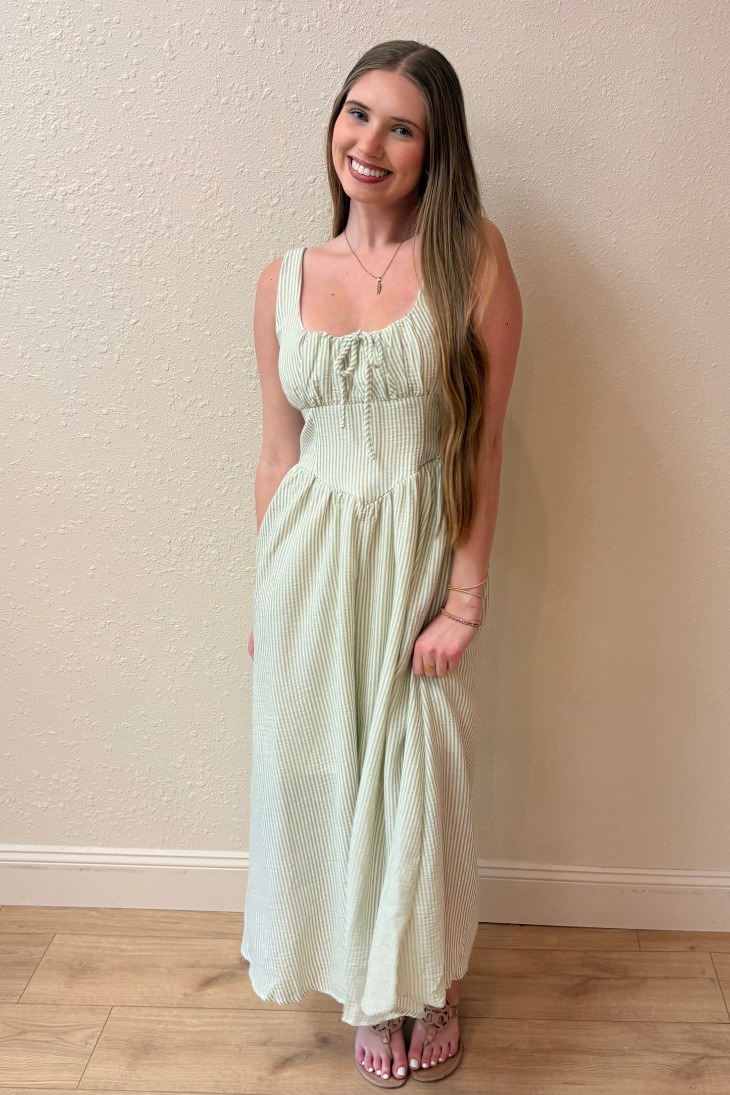 Juliana Corseted Waist Stripe Maxi Dress