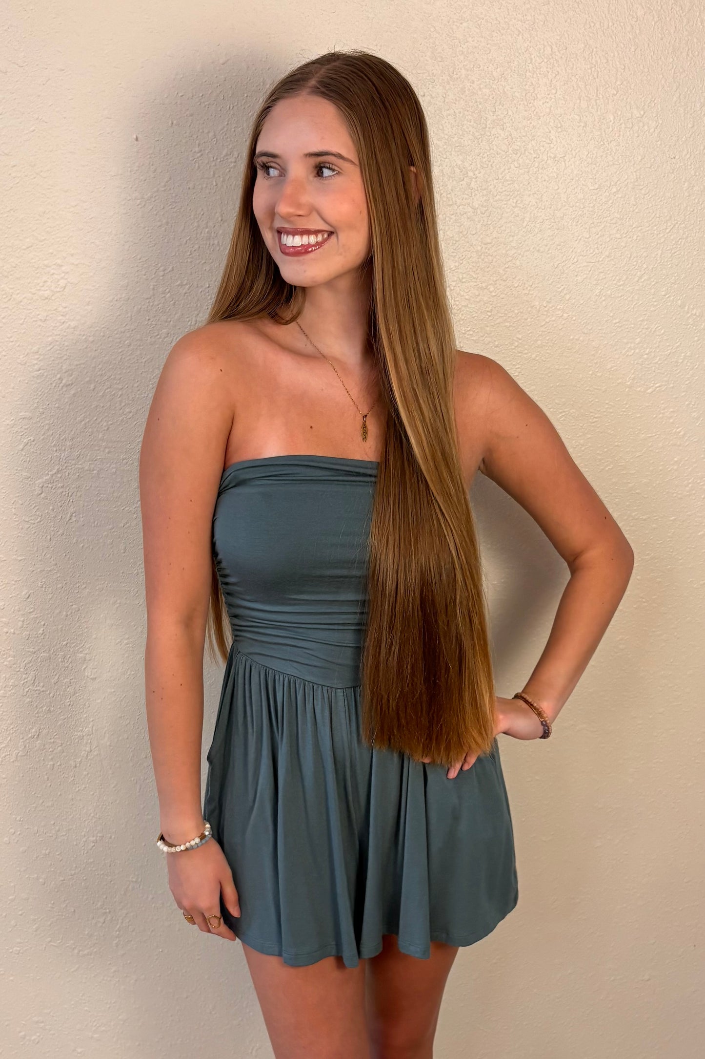 Serenity Jade Green Strapless Romper